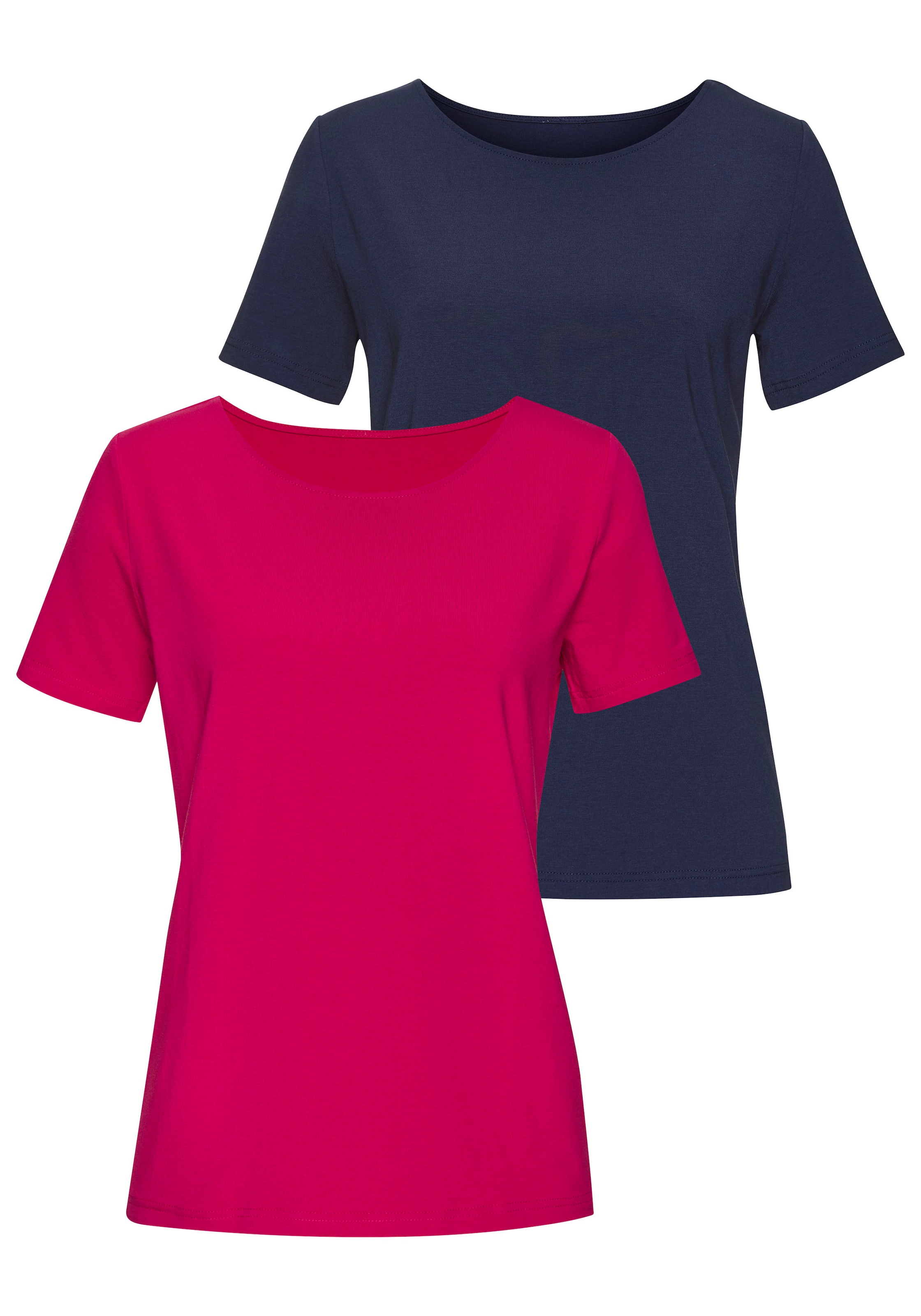 LASCANA T-Shirt »mit Rundhals-Ausschnitt«, (2er-Pack), aus elastischer Baumwoll-Modal-Qualität
