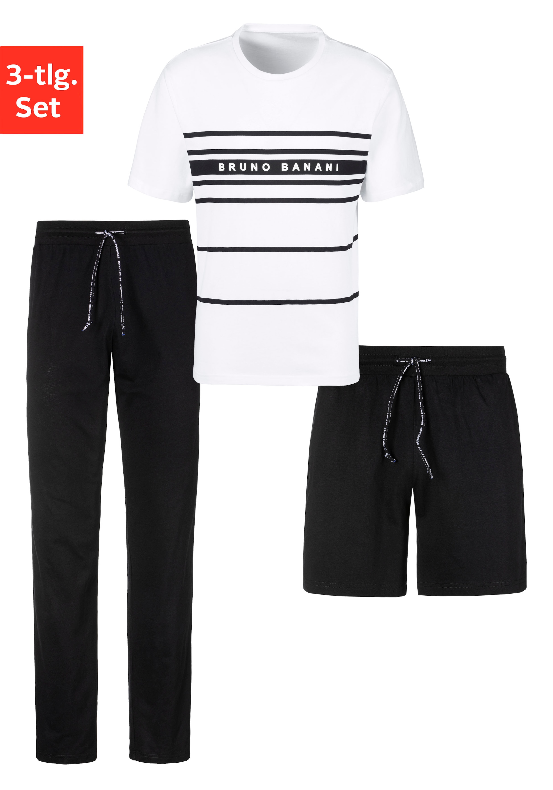 Schlafanzug, (Spar-Set, 3 tlg.), Shirt mit Shorts und langer Hose