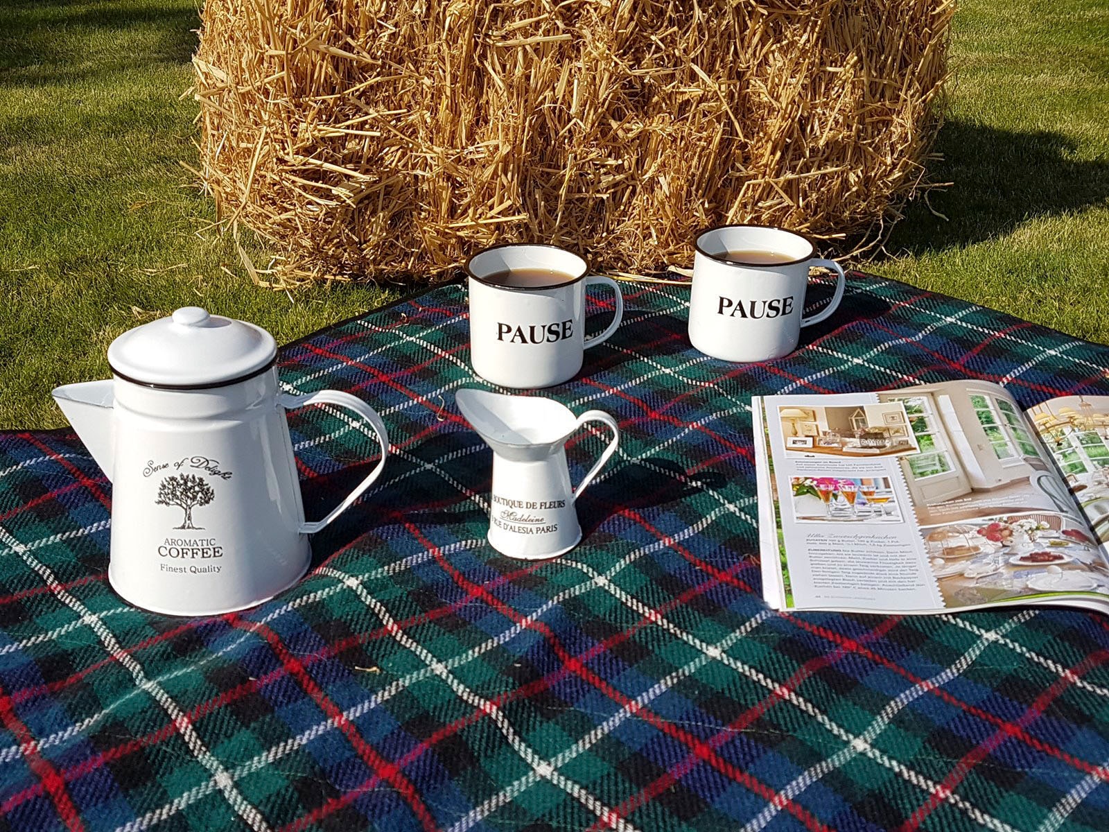 Ambiente Haus Tasse »Becher PAUSE aus Emaille in Antikweiss«, (1 tlg.)
