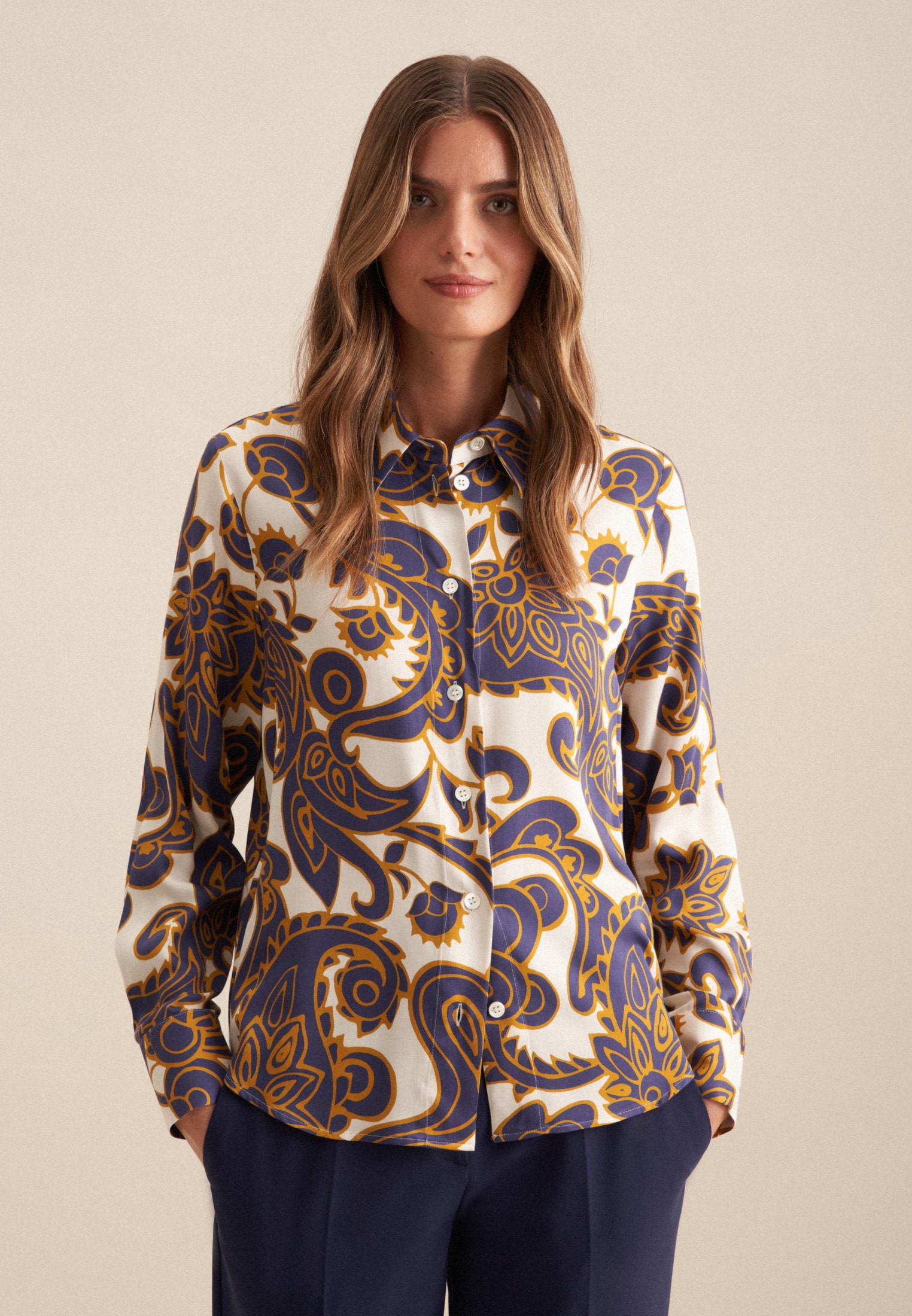 seidensticker Hemdbluse »Schwarze Rose« 1/1 Kragen Paisley