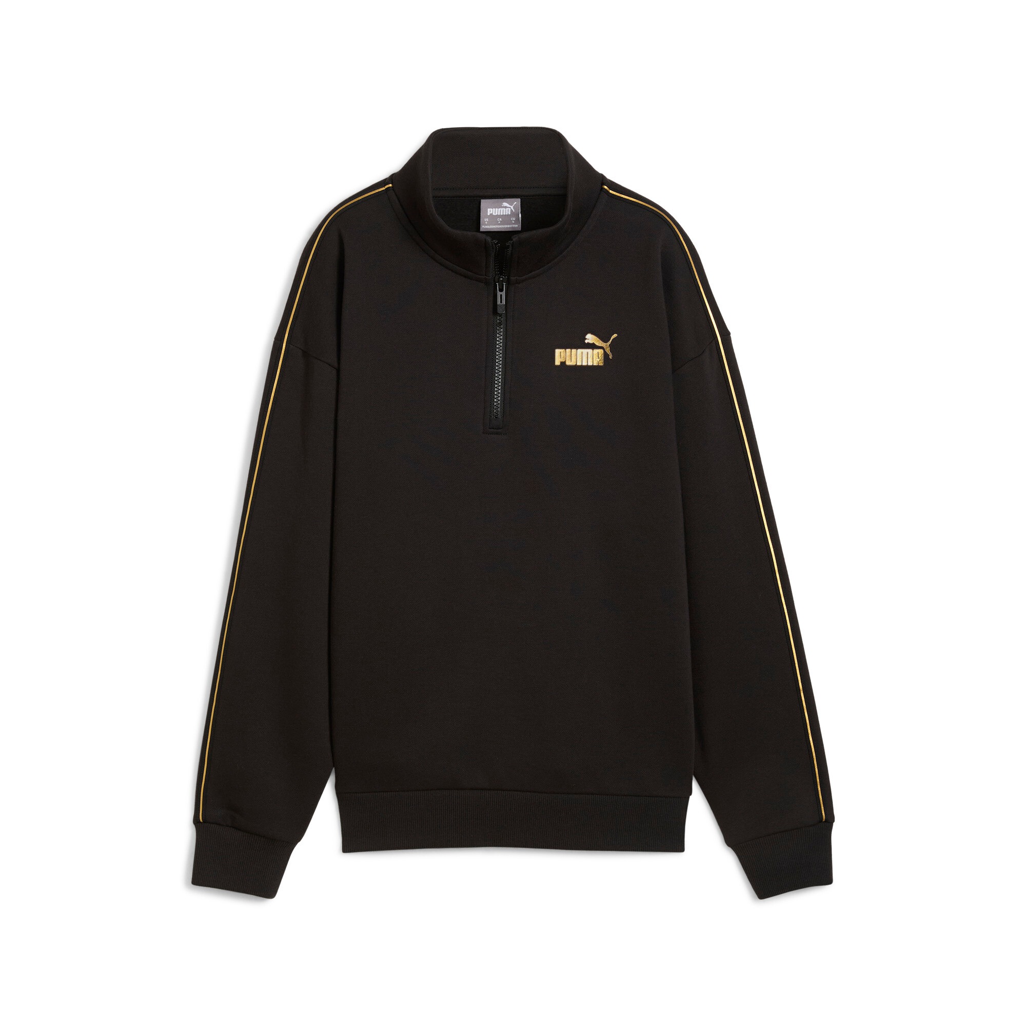 PUMA Langarmshirt »ESS TAPE MINIMAL GOLD HALF-ZIP MOCK NECK FL« Comfort Fit, mit Reissverschluss, mit Stehkragen, mit Folienaufdruck