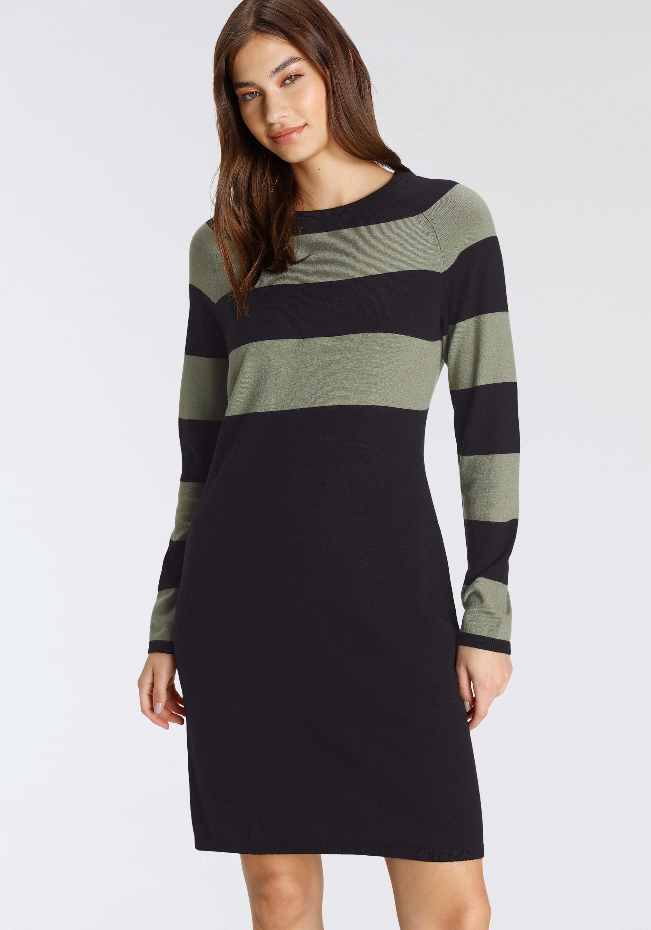Tamaris Strickkleid aus Feinstrick, für Casualmode und Frühling, gestreifte Optik