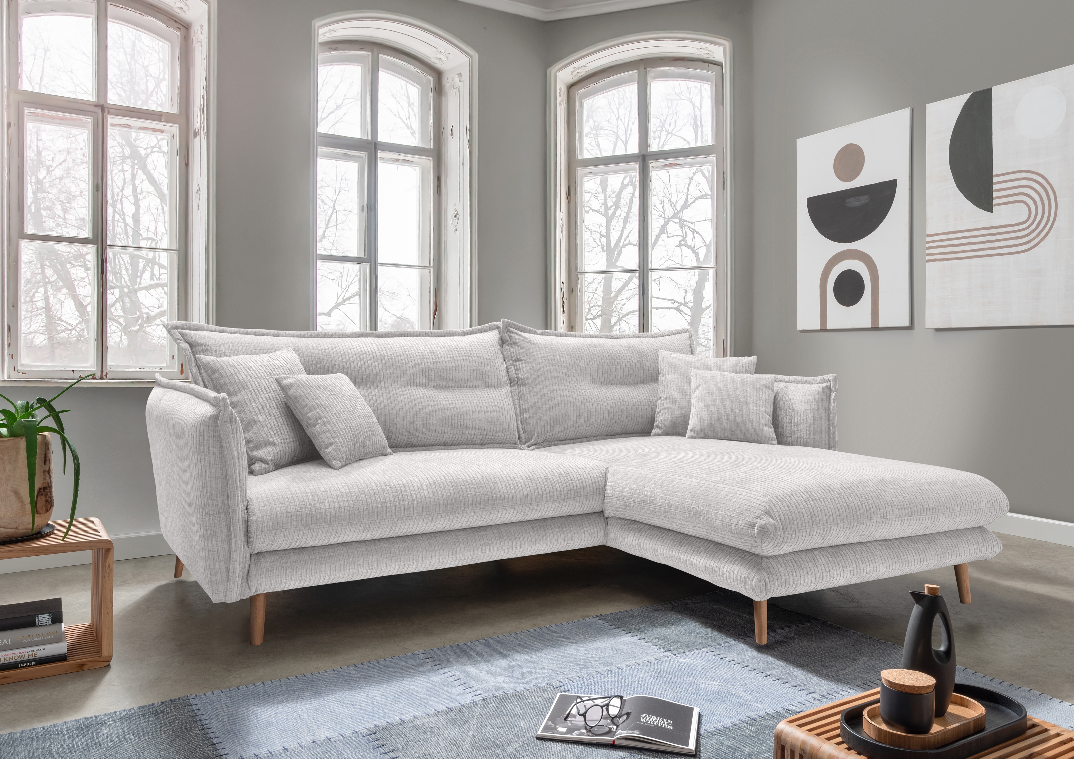 Home affaire Ecksofa "Lazio modern und bequem, schmale Armlehnen, tolle Detailverarbeitung" zwei verschiedene Fussfarben wählbar