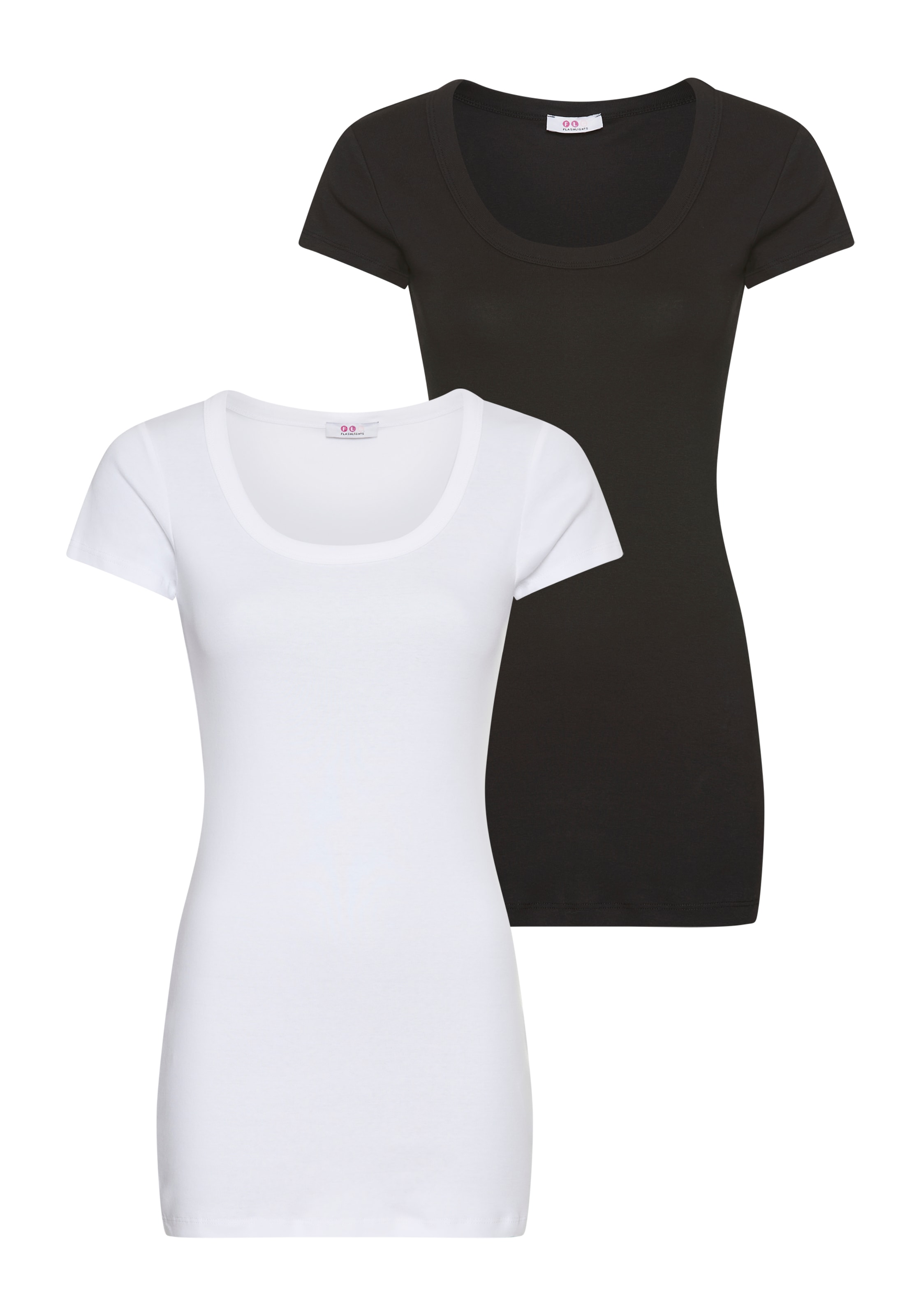 Flashlights T-Shirt Packung, 2er-Pack, figurbetonter Schnitt, unifarben, Rundhalsausschnitt