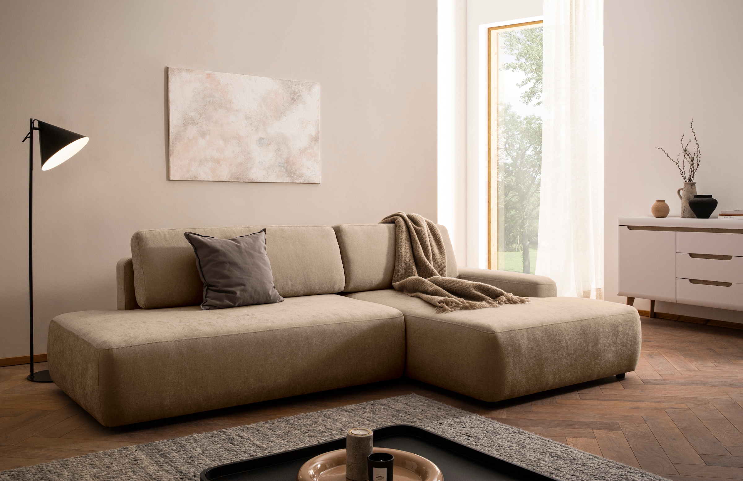 Home affaire Ecksofa "TORGE, Schlafsofa Cord, Samtvelours u. Strukur fein, Couch in L-Form" Schlaffunktion und Bettkasten, Liegefläche: 210x125 cm, neues Design