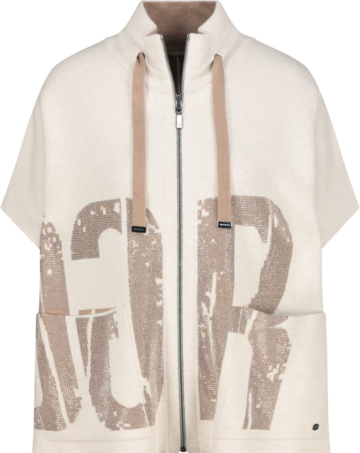 Monari Strickcape »Jacke Strickcape Schrift«, Oversize fit mit Rundhalsausschnitt mit Stehkragen