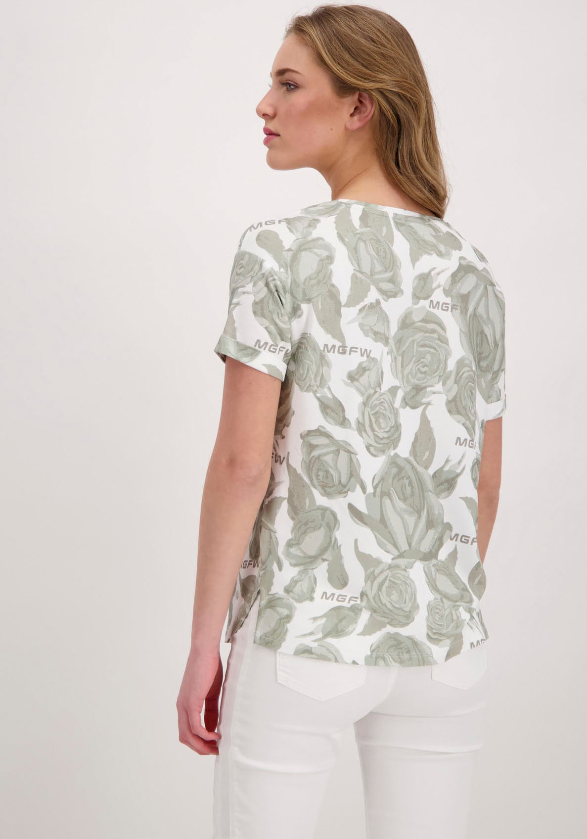 Monari Rundhalsshirt, mit Glitzerschrift und Blumenmuster online kaufen |  Jelmoli-Versand | T-Shirts