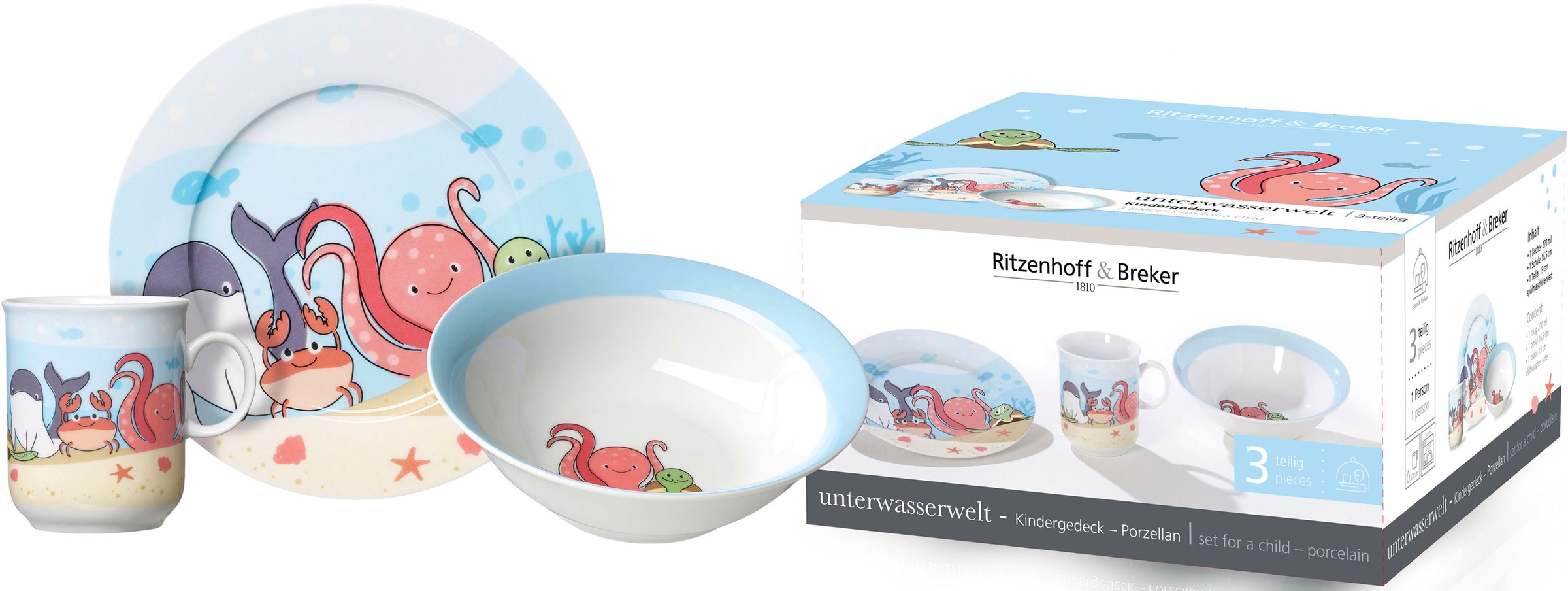 Ritzenhoff & Breker Kindergeschirr-Set "Unterwasserwelt 3-teilig"