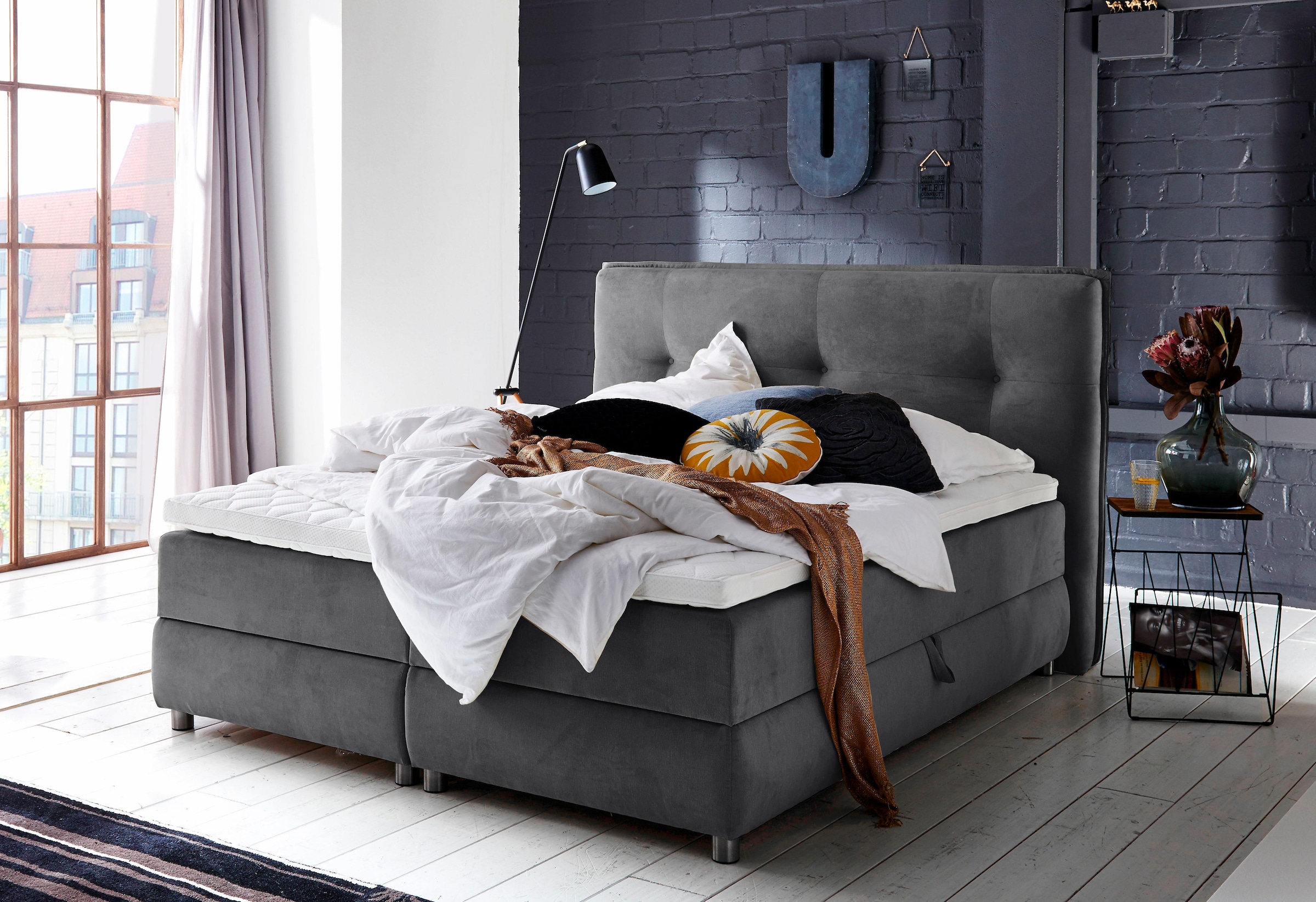 ATLANTIC home collection Boxspringbett »Tilo«, mit Tonnentaschen-Federkernmatratze, inkl. Bettkasten und Topper