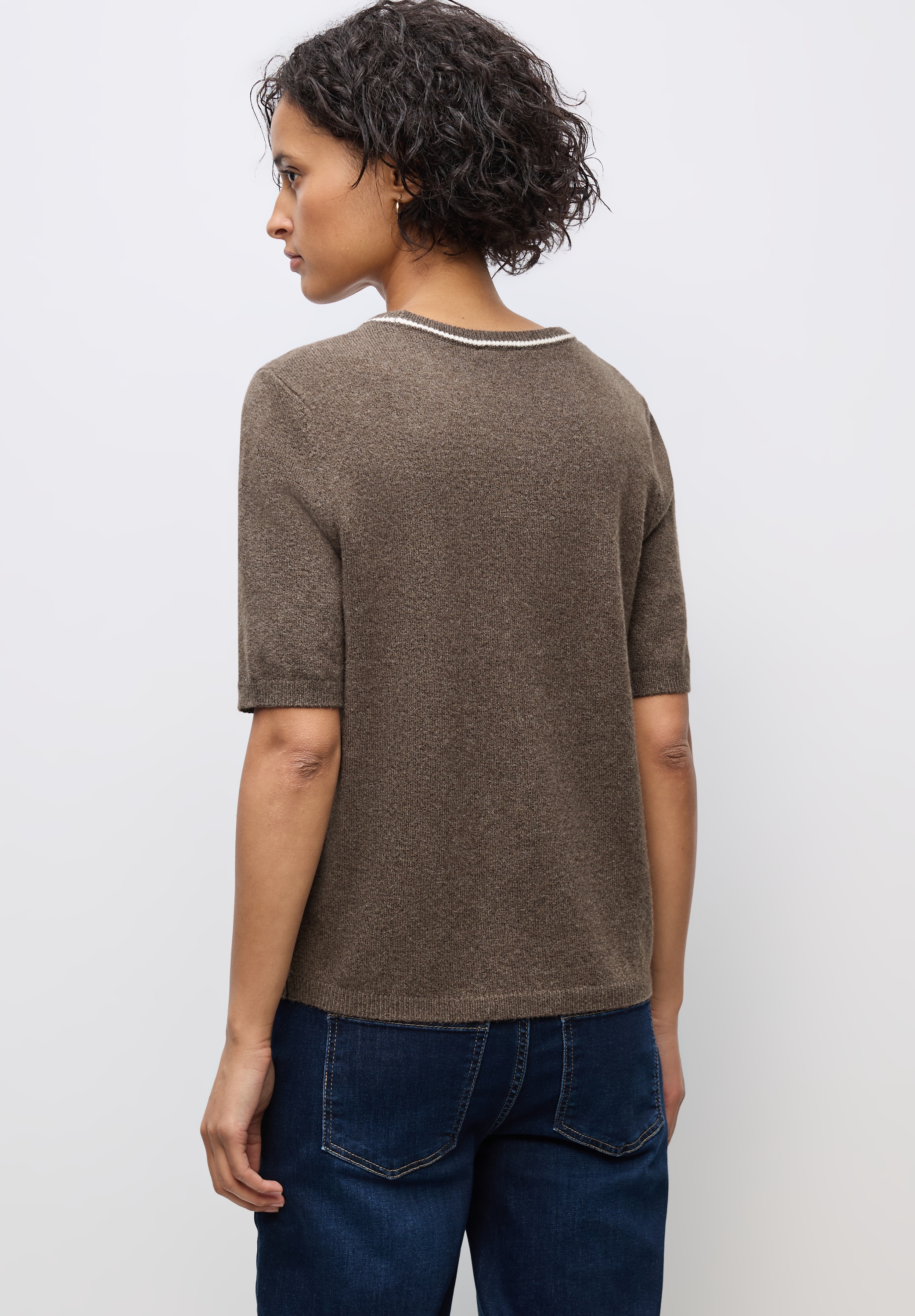 STREET ONE Kurzarmpullover, Strick-Optik, mit Kontrastdetail