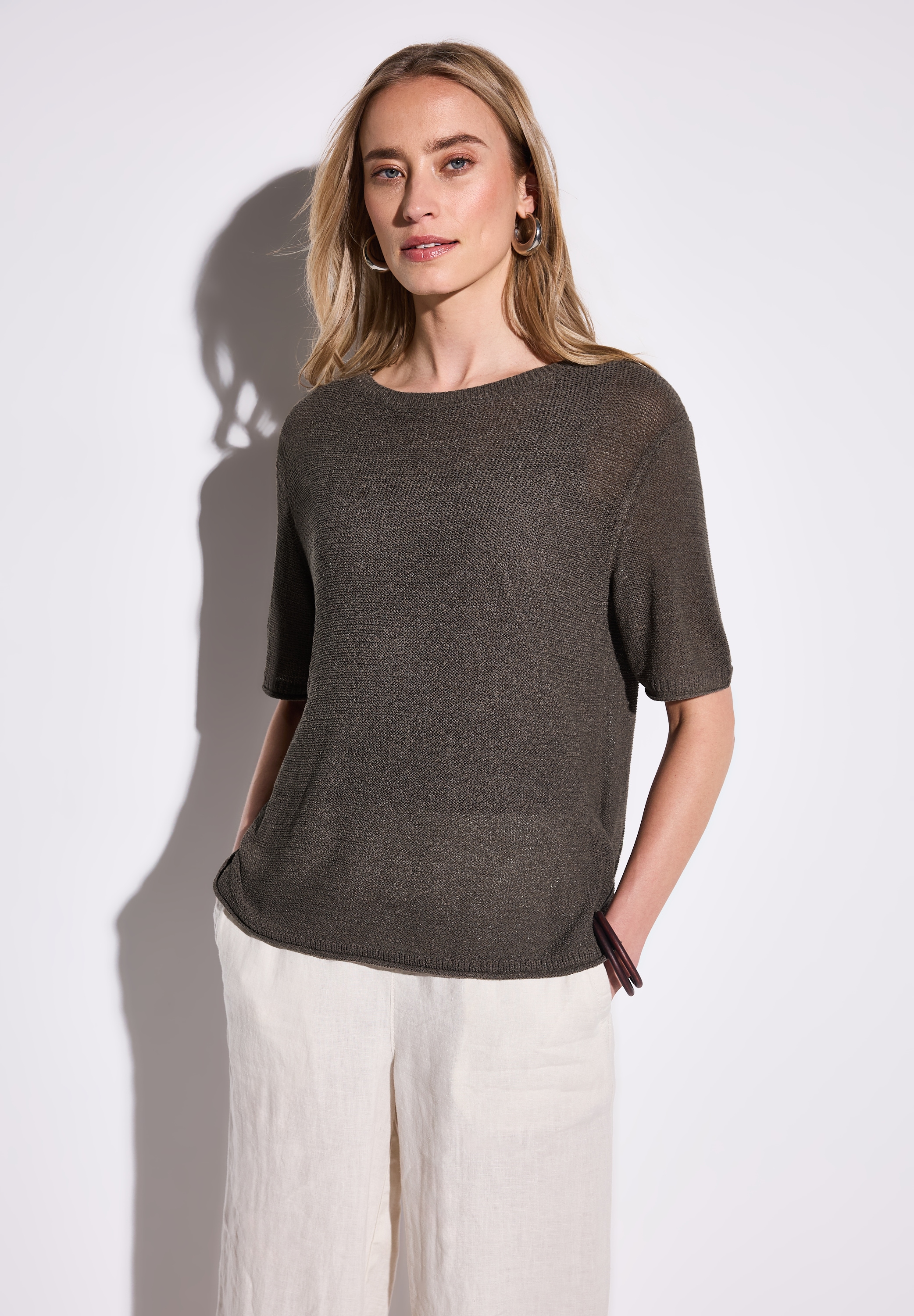 STREET ONE Strickpullover mit seitlichen Schlitzen, halbarm