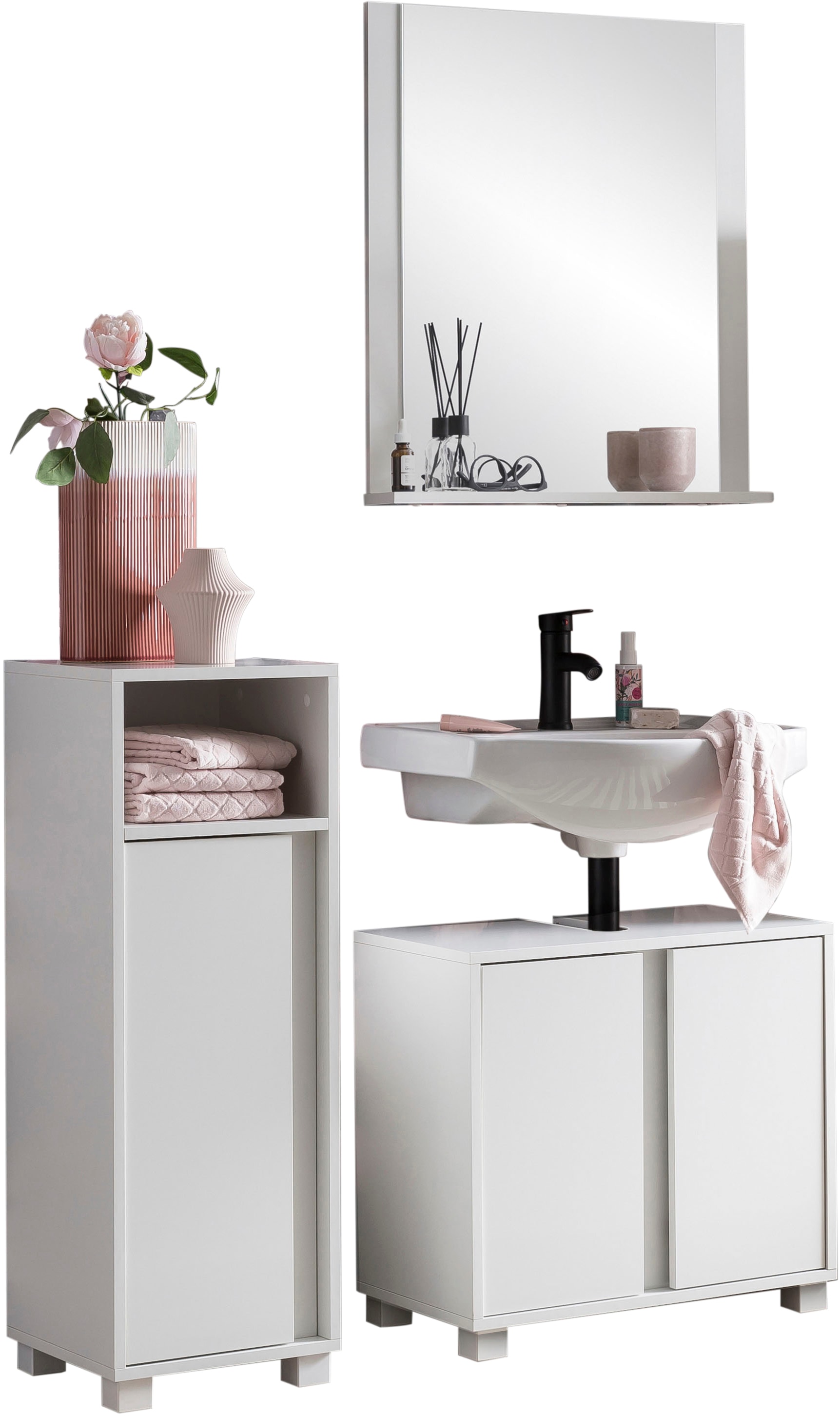 Jelmoli-Online ❤ Unterschrank, Badmöbel-Set »Dex«, INOSIGN Waschbeckenunterschrank, (3 im bestellen bestehend Spiegelelement St.), aus Shop