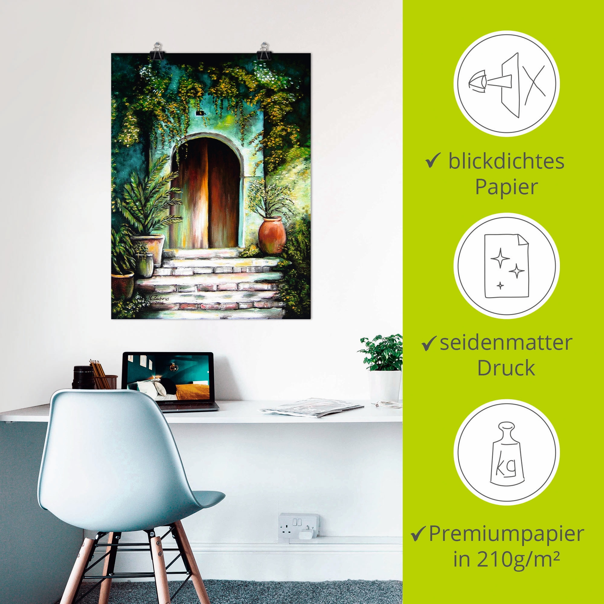 Artland Wandbild »Mediterranes Gartenparadies«, Fenster & Türen, (1 St.), als Alubild, Outdoorbild, Leinwandbild, Poster, Wandaufkleber