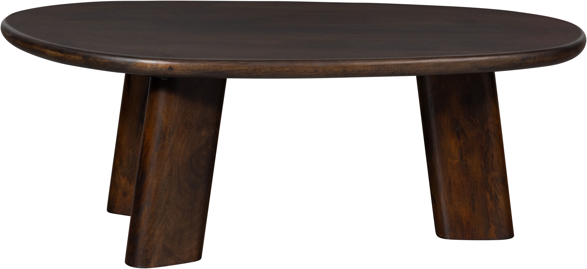 WOOOD Couchtisch "Roundly aus Mangoholz mit organisch geformter Platte 110x60x40 cm" Tragkraft 30 kg, Plattendicke 4 cm, Beine 14 cm breit