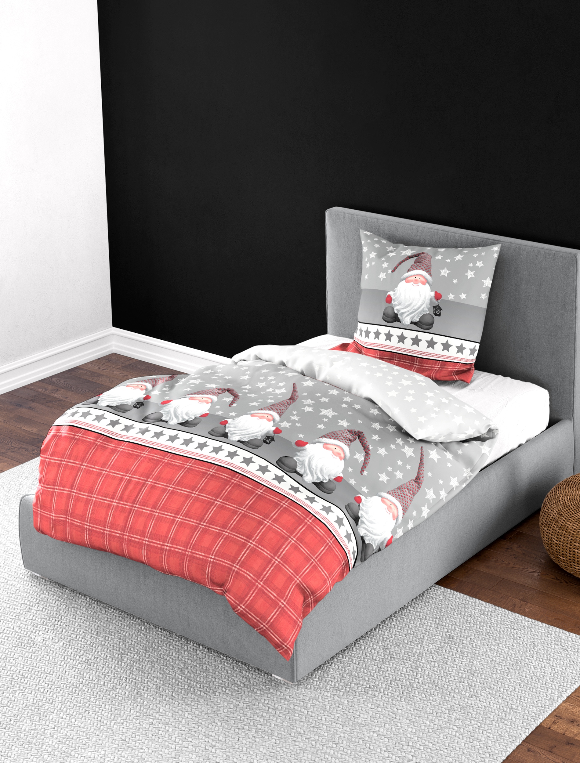 BIERBAUM Bettwäsche »Wichtel«, 100 % Baumwolle, Biber, unterschiedliche Weihnachts-Designs