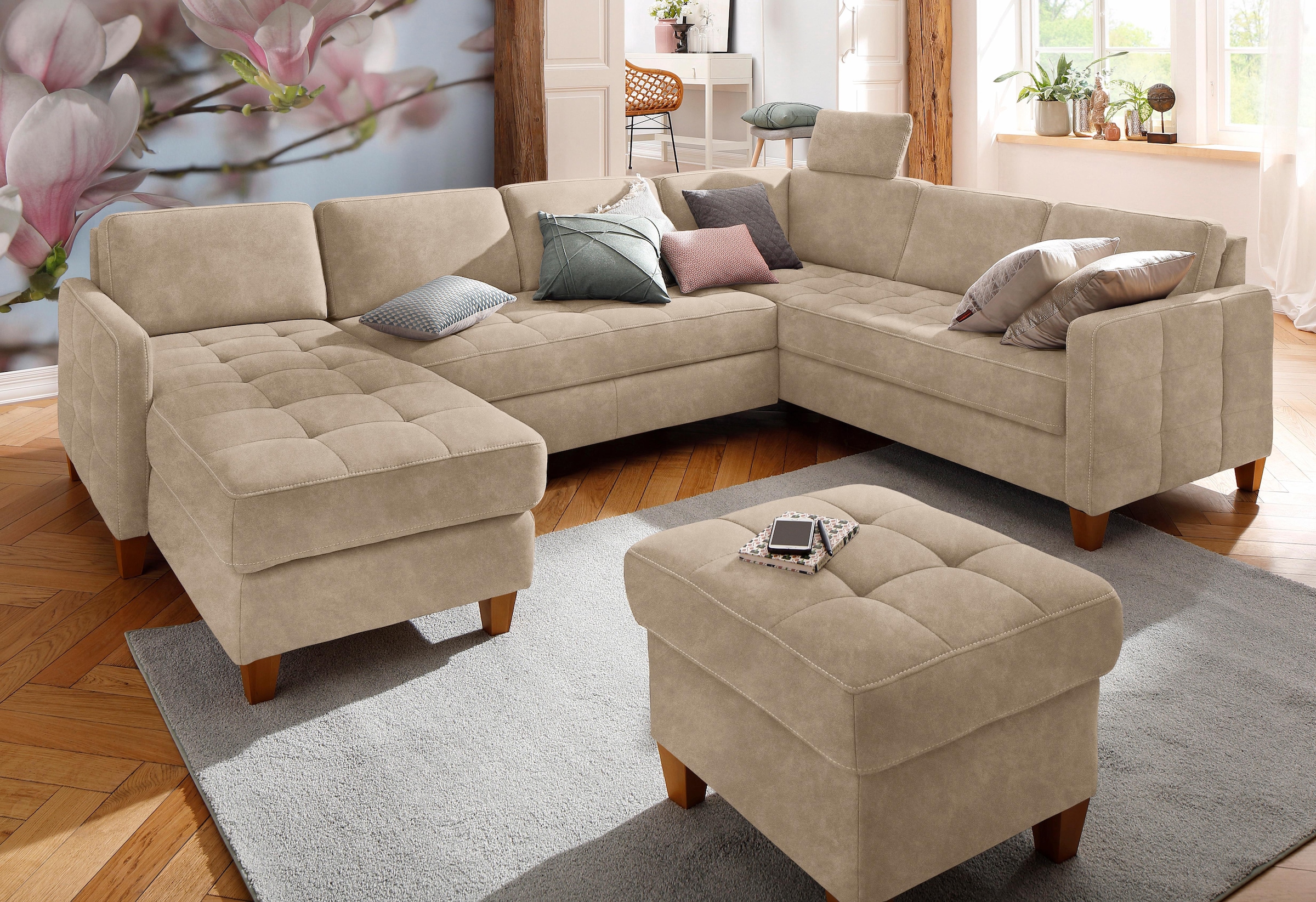 Home affaire Wohnlandschaft "Earl U-Form" wahlweise auch mit Bettfunktion oder Bettfunktion mit Bettkasten