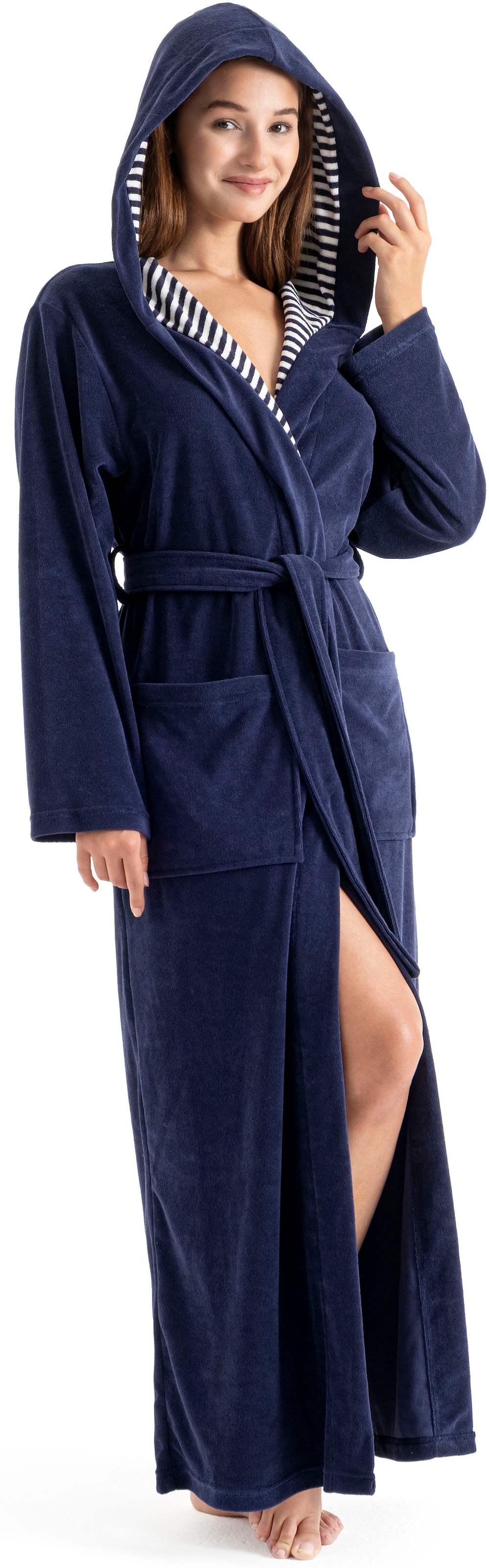 KangaROOS Damenbademantel »Dalia, ideal für Sauna & Spa, Standardlänge & Überlänge« 1 Stk. Uni-Farben mit Streifen, Taschen, leicht, XS-3XL, auch in extra lang