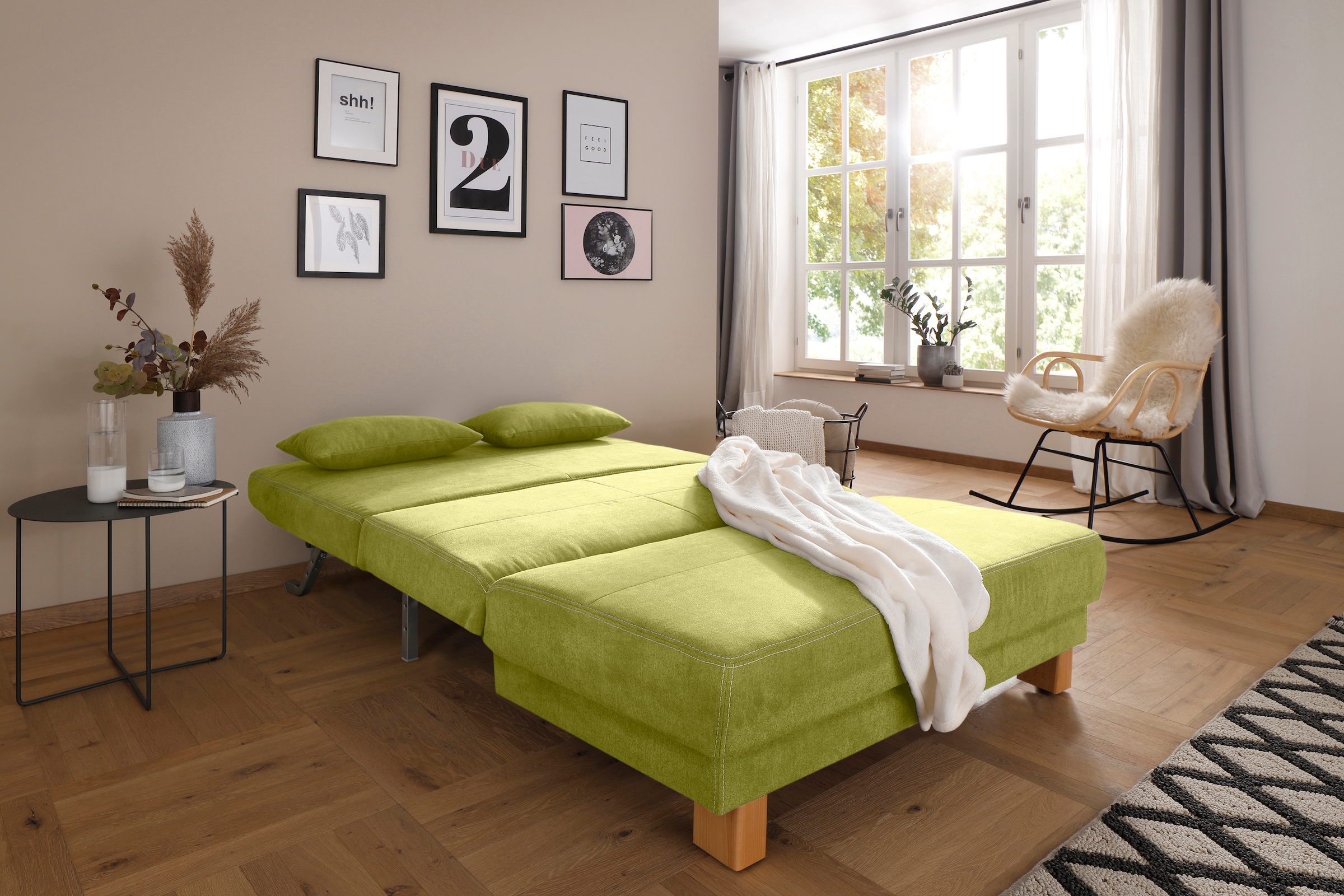 Home affaire Schlafsofa »Gina«, vom Sofa zum Bett mit einem Handgriff, in 4 Breiten, Nierenkissen