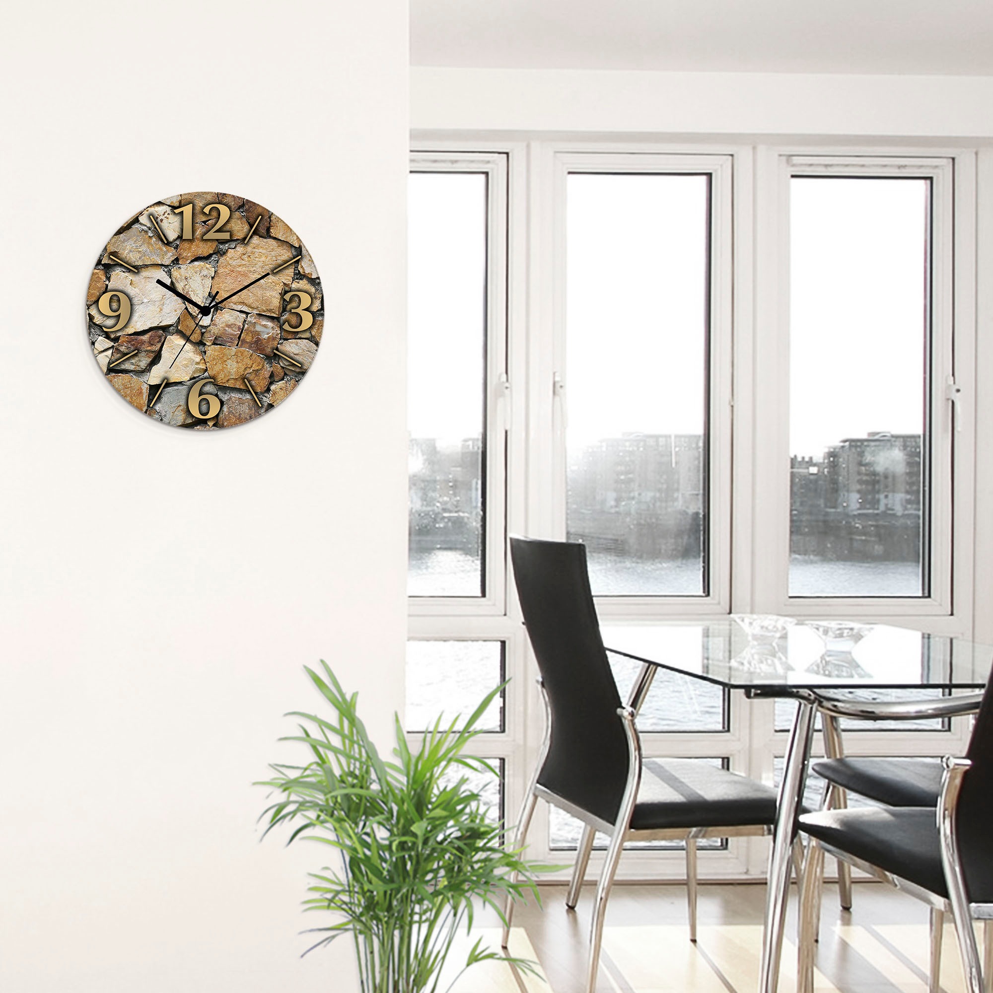 Artland Wanduhr "Braune Steinwand" wahlweise mit Quarz- oder Funkuhrwerk, lautlos ohne Tickgeräusche
