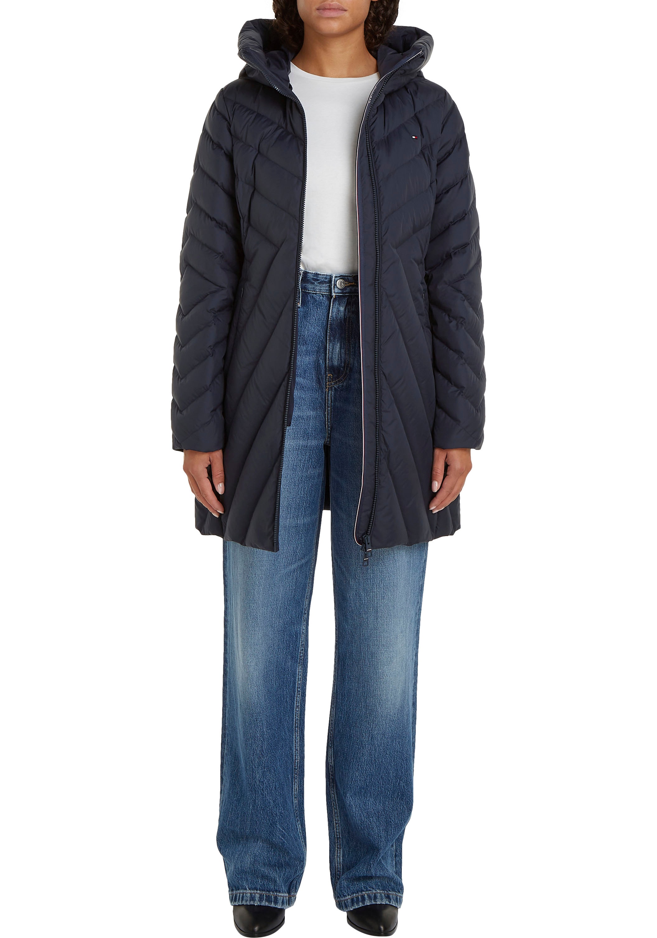 Tommy Hilfiger Steppmantel »CHEVRON MW PADDED COAT«, mit mittelstarker Wattierung und Tommy Hilfiger Markenlabel