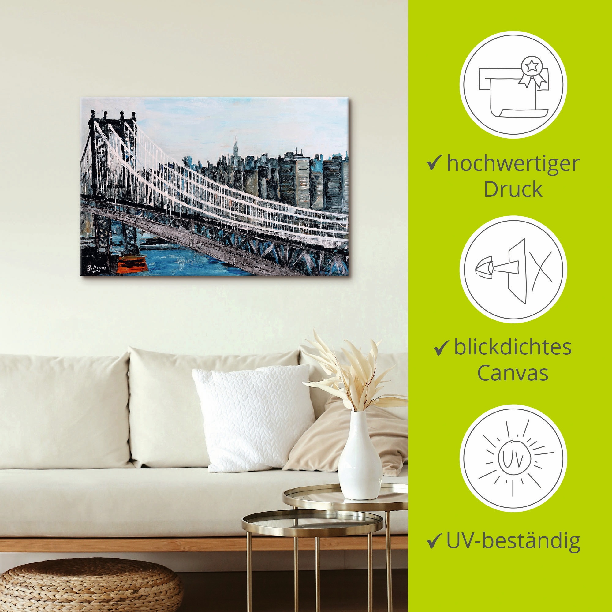 Artland Leinwandbild »New York Brooklyn Bridge«, Amerika, (1 St.), auf Keilrahmen gespannt