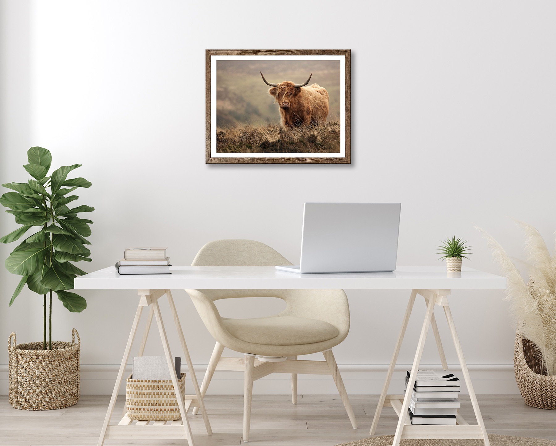 Bönninghoff Bild mit Rahmen "Wandbild gerahmt HOCHLANDRIND 40x50 cm – Tiermotiv Natur Landhaus Deko" Gräser  Hochlandrind  Landschaft  Natur  Tiere 1 Stk. tlg. mit dekorativem Rahmen