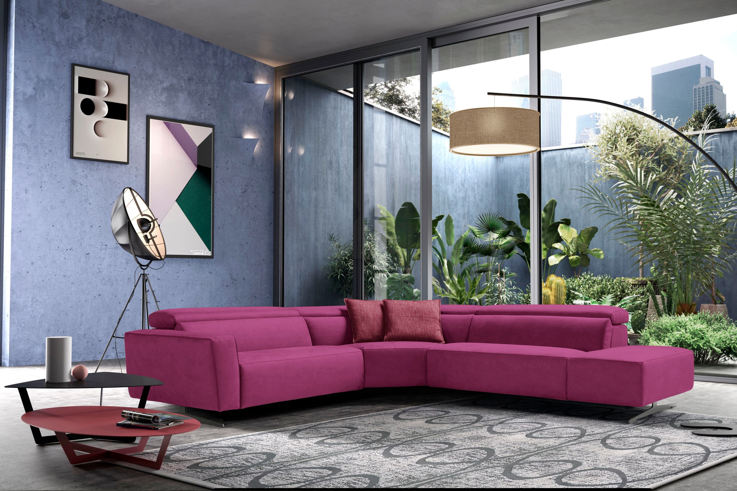 Egoitaliano Ecksofa "Stefanie-e, Designsofa der Extraklasse, bequem mit hohem Sitzkomfort" mit Relaxfunktion und verstellbaren Kopfteilelementen