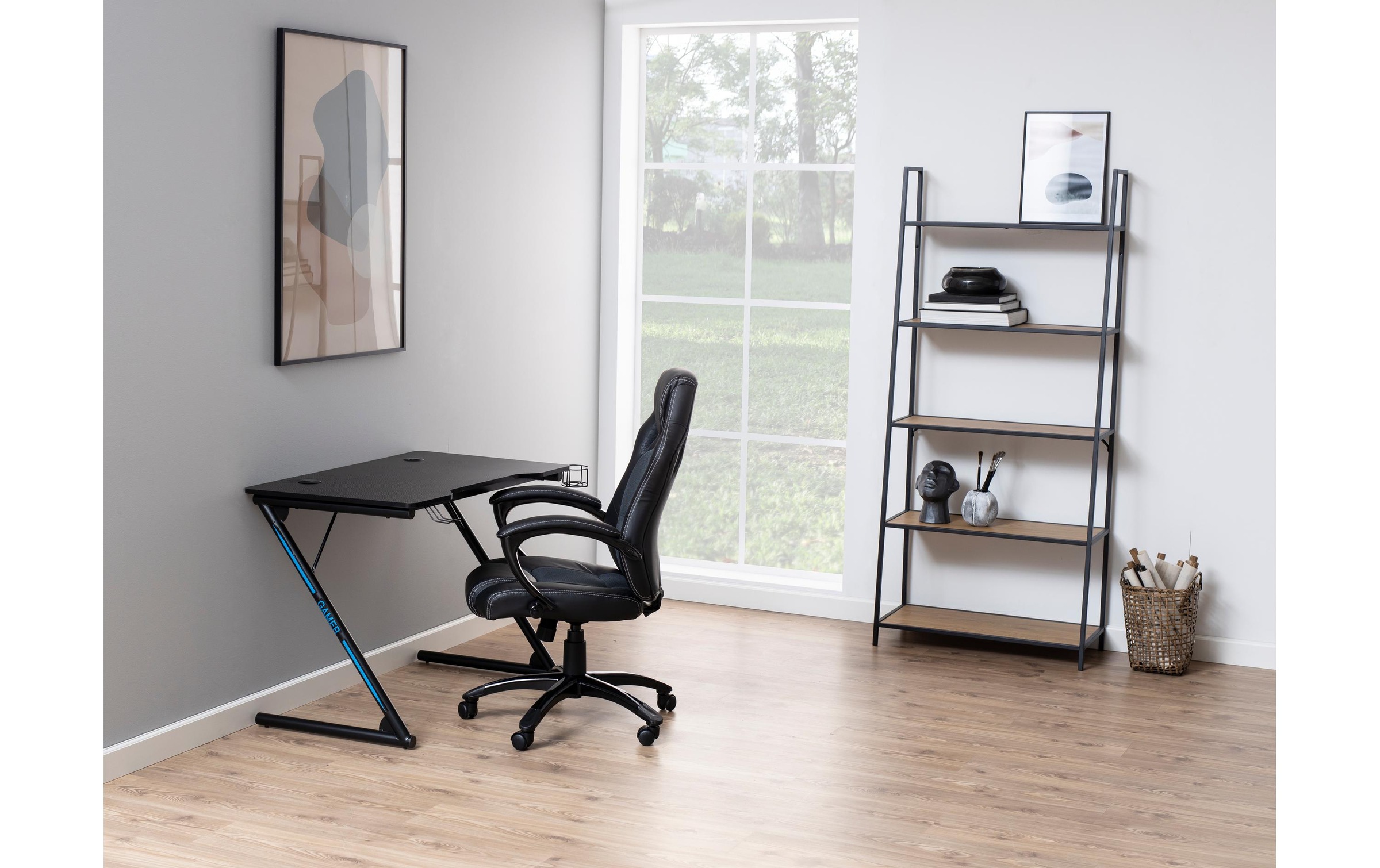 AC Design Regal »Seaford 77 x 36 x 174.5 cm, Eiche/Schwarz matt«