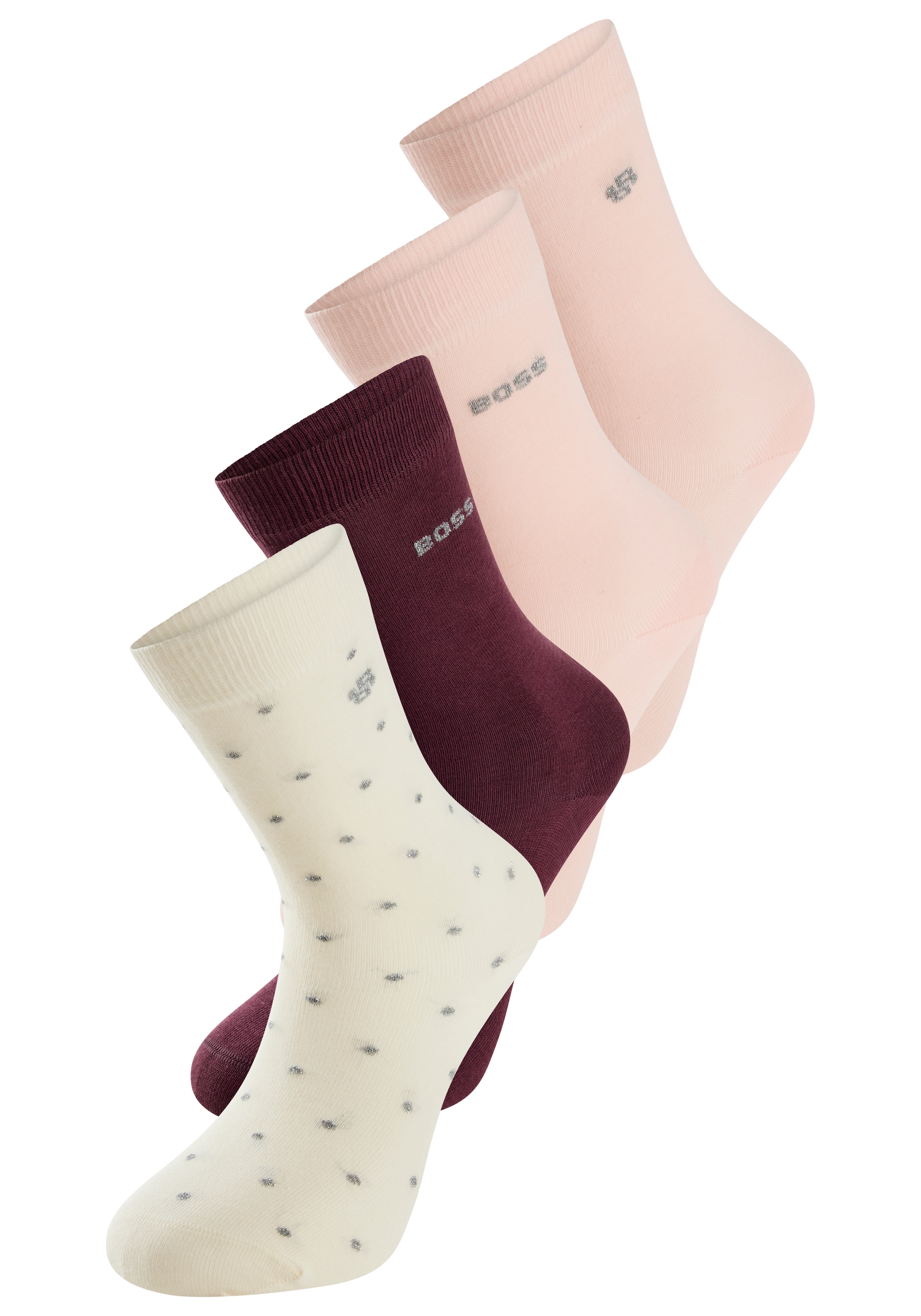 BOSS Socken »4P RS GiftShine« 4 Paar tlg. verstärkte Fersen- und Zehennaht, Rippbündchen