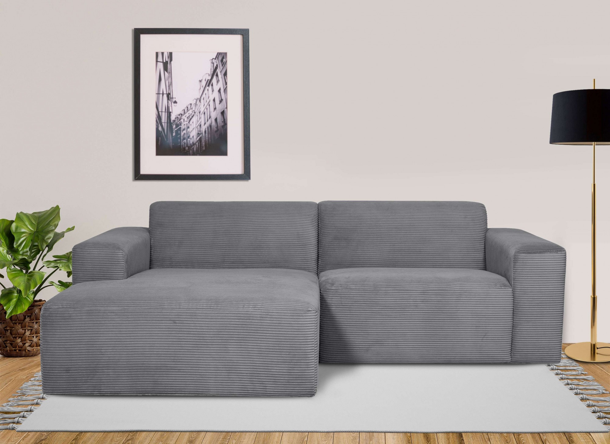 INOSIGN Ecksofa »Koa,228cm, L-Form, Modulsofa, Webstoff, Cord, Struktur«, Designsofa, weicher Lounge-Sitzkomfort, Welleunterfederung, bodentief