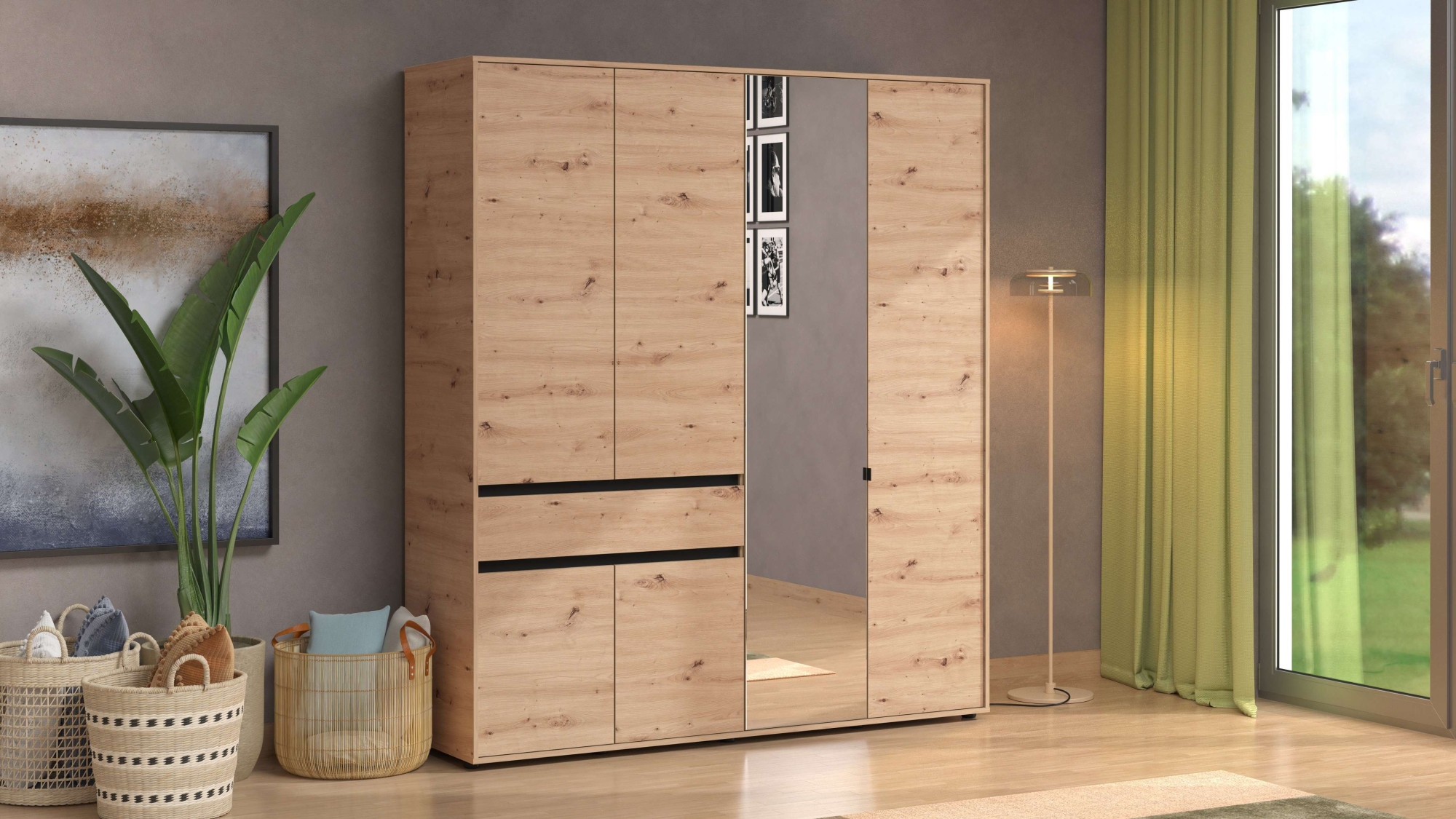 INOSIGN Kleiderschrank »Corbett, grifflose Optik, FSC-zertifziert, Made in Europe« 138 oder 182,5cm breit, 211cm hoch und 54,5cm tief, mit Spiegel, 1 Schublade und Innenausstattung