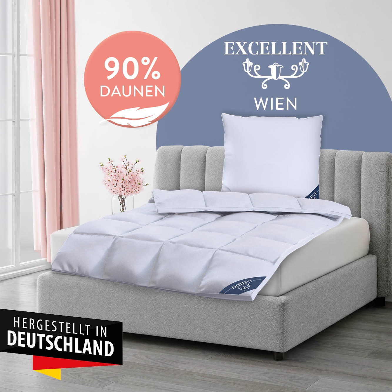 Excellent Daunenbettdecke "Wien, Bettdecken für Sommer und Winter, Decke" extrawarm Füllung 90Daunen10Federn 1 Stk. tlg. Bettdecke 135x200 cm, made in Germany, allergiker geeignet (Hausstaub)
