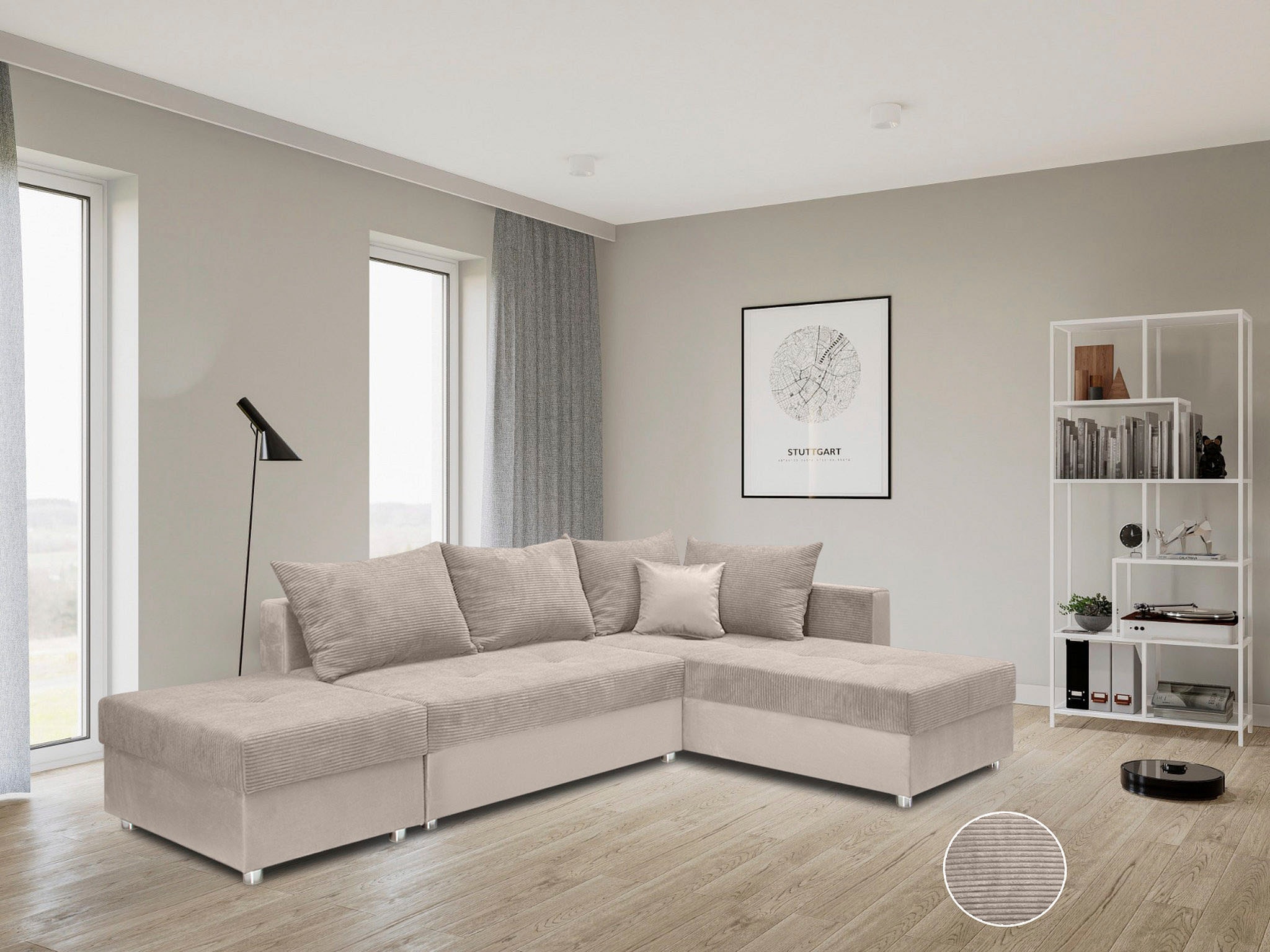 COLLECTION AB Ecksofa »Italia L-Form«, mit Bettfunktion und Bettkasten, in Cord-Samt Mix