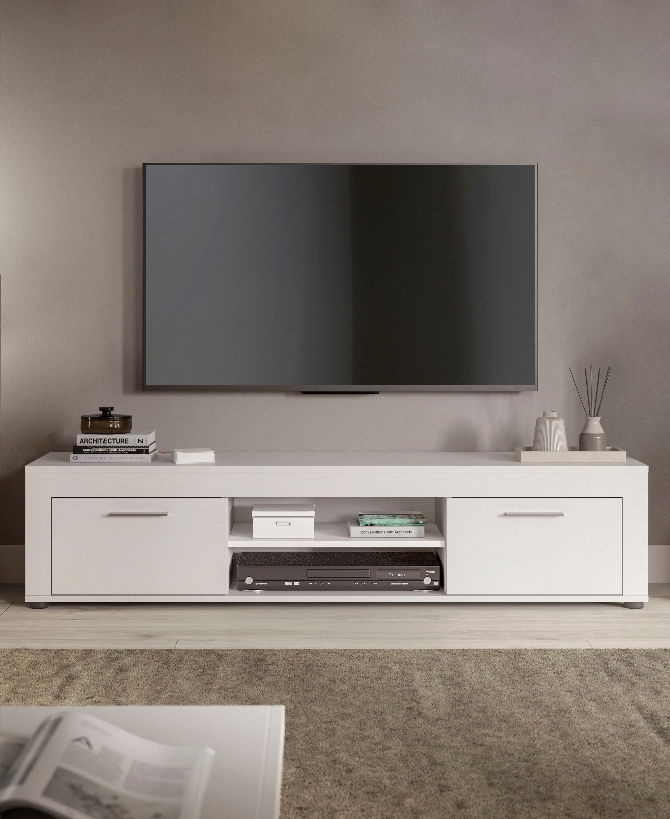 INOSIGN Lowboard »Aosta, Breite 160 cm, in verschiedenen Farbausführungen«, mit 2 Klappen und 2 offenen Fächern, TV-Board, Mediaboard, TV-Möbel