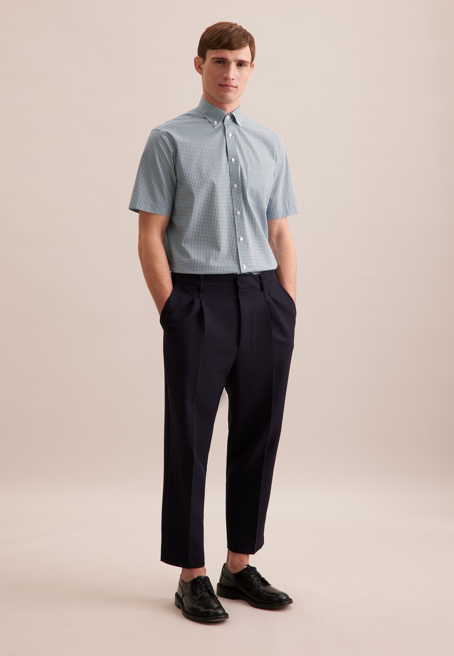 seidensticker Businesshemd »Regular«, Regular Kurzarm Button-Down-Kragen Druck
