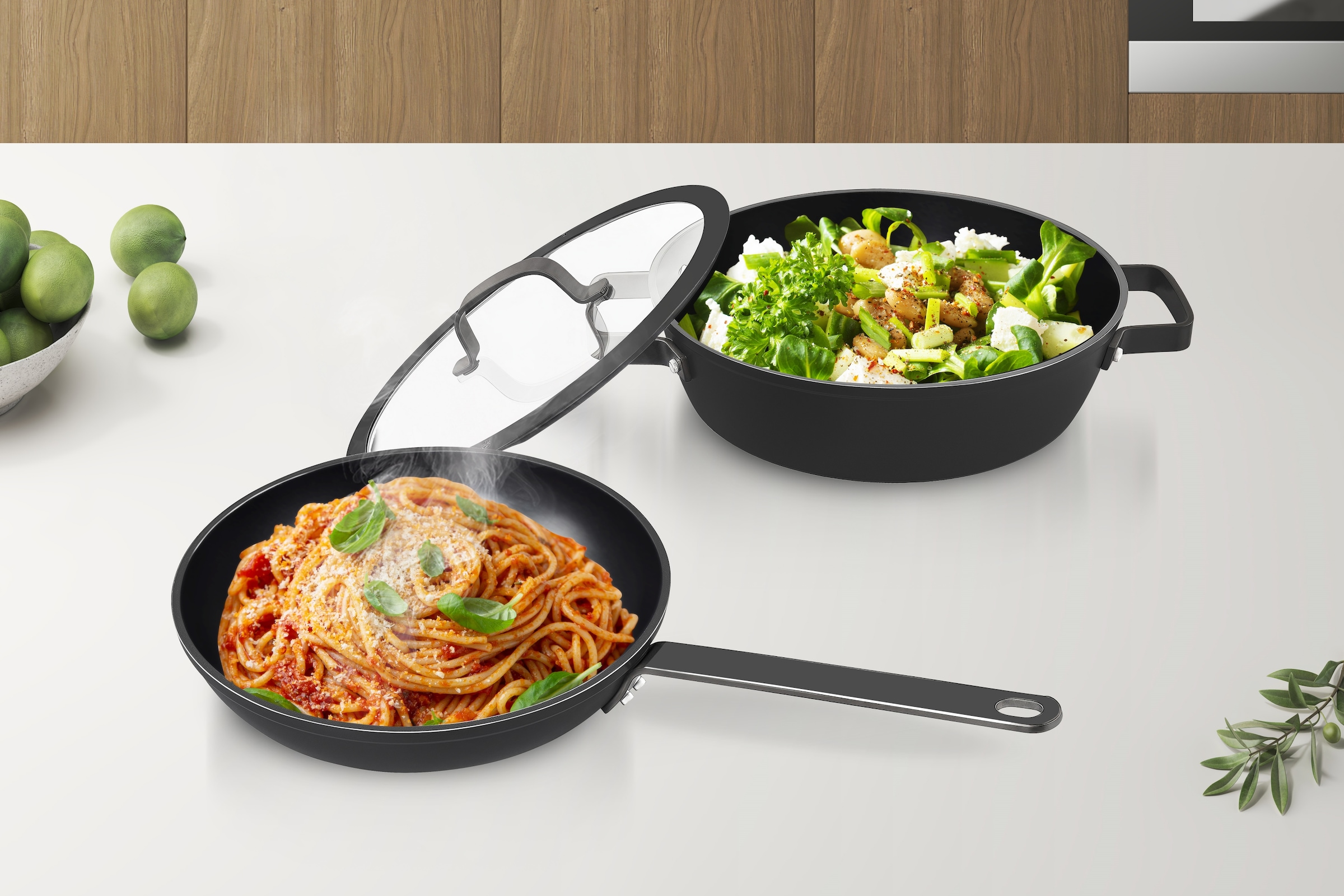 Hanseatic Pfannen-Set »ALU PRO«, Aluminium, (Set, 3 tlg., 1x Pfanne 24 cm, 1x Servierpfanne 28 cm), Profi Pfannen mit Antihaftbeschichtung, für alle Herdarten, Induktion