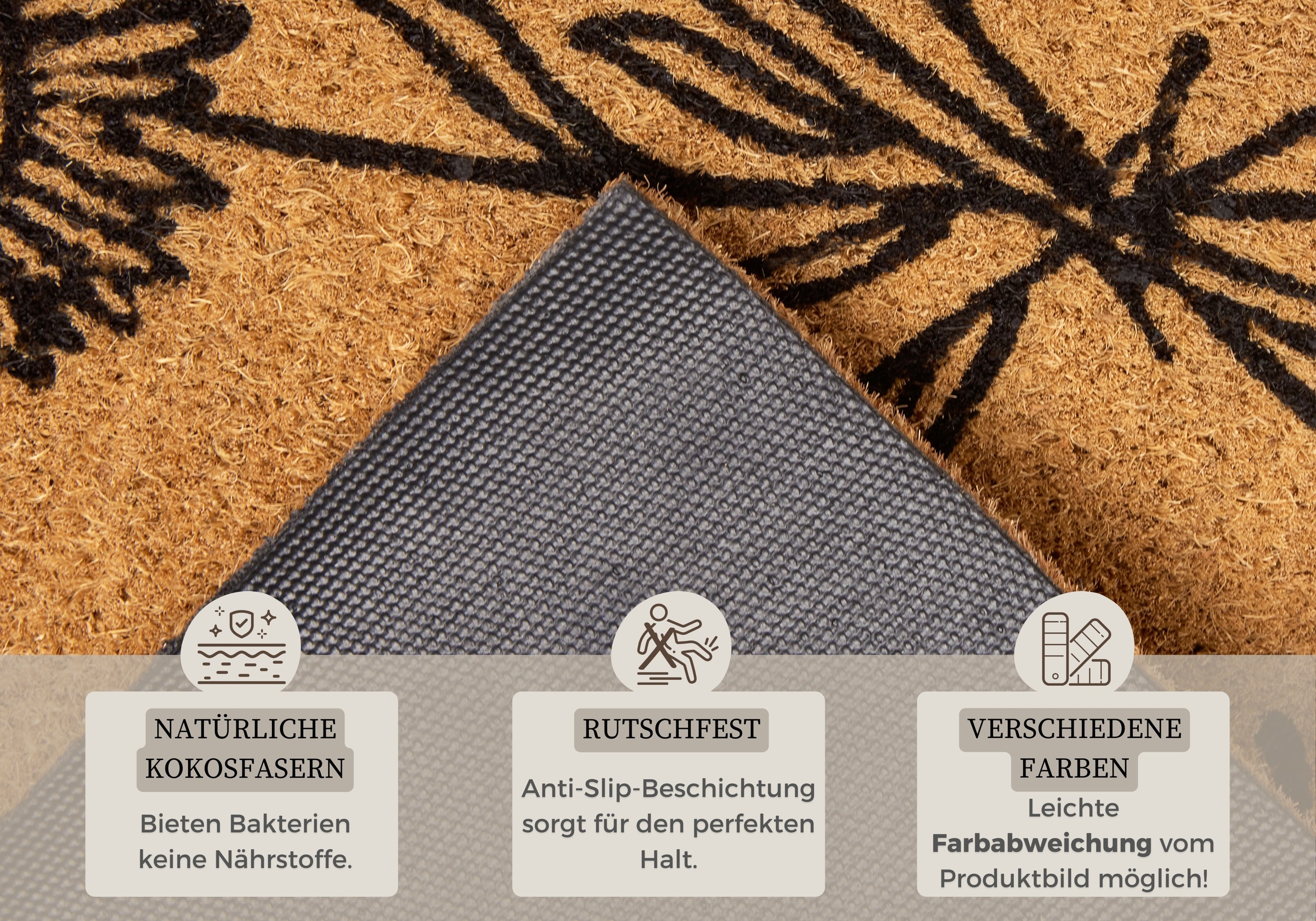 HANSE Home Fussmatte »Hello & Flowers, Türmatte«, rechteckig, 15 mm Höhe, Kokos, Schmutzfangmatte, Outdoor, Rutschfest, Innen, Kokosmatte, Flur