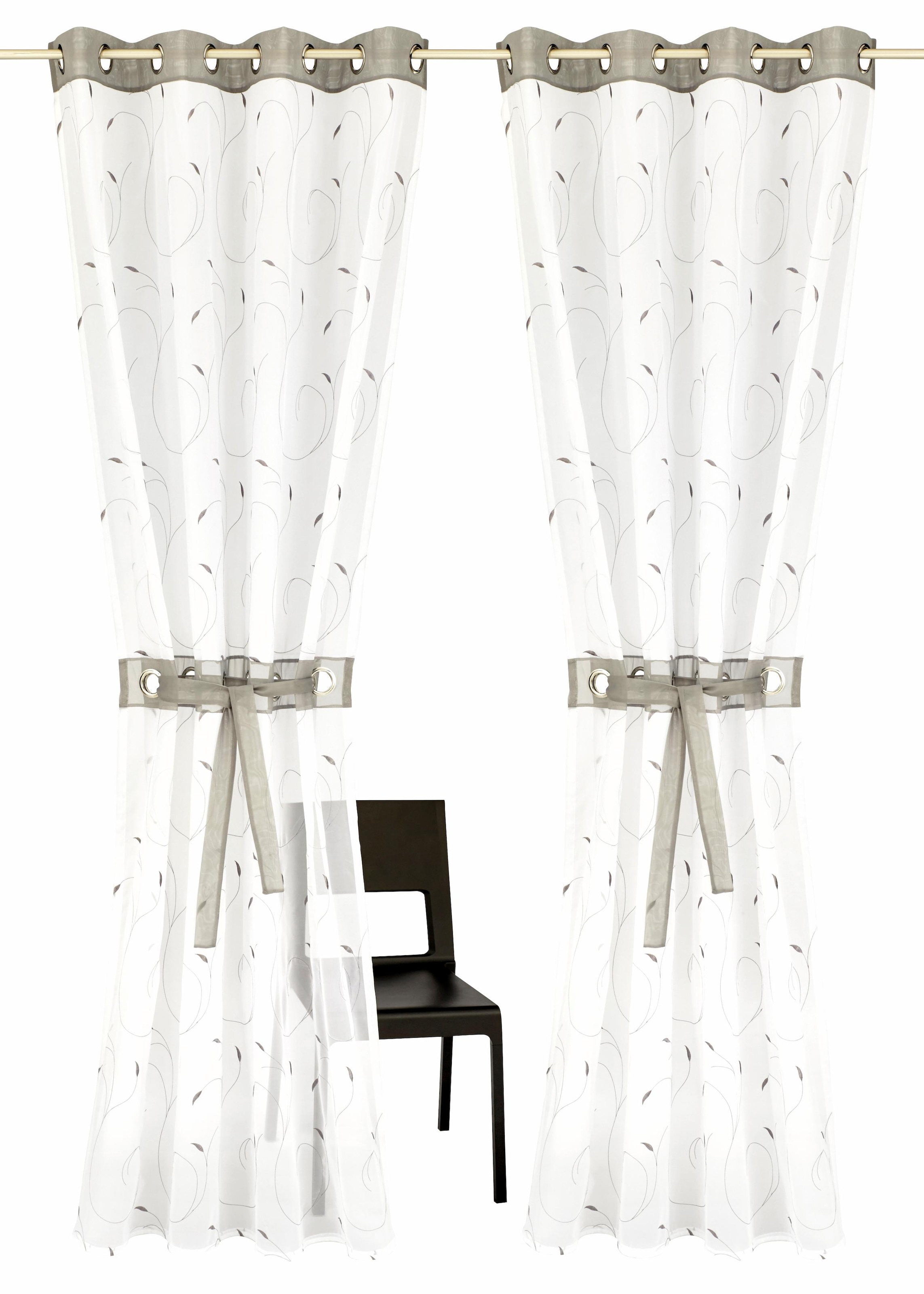 Home affaire Gardine »Jaca«, (2 St.), transparent, 2-er Set, bestickt, Voile, inkl. Raffhalter