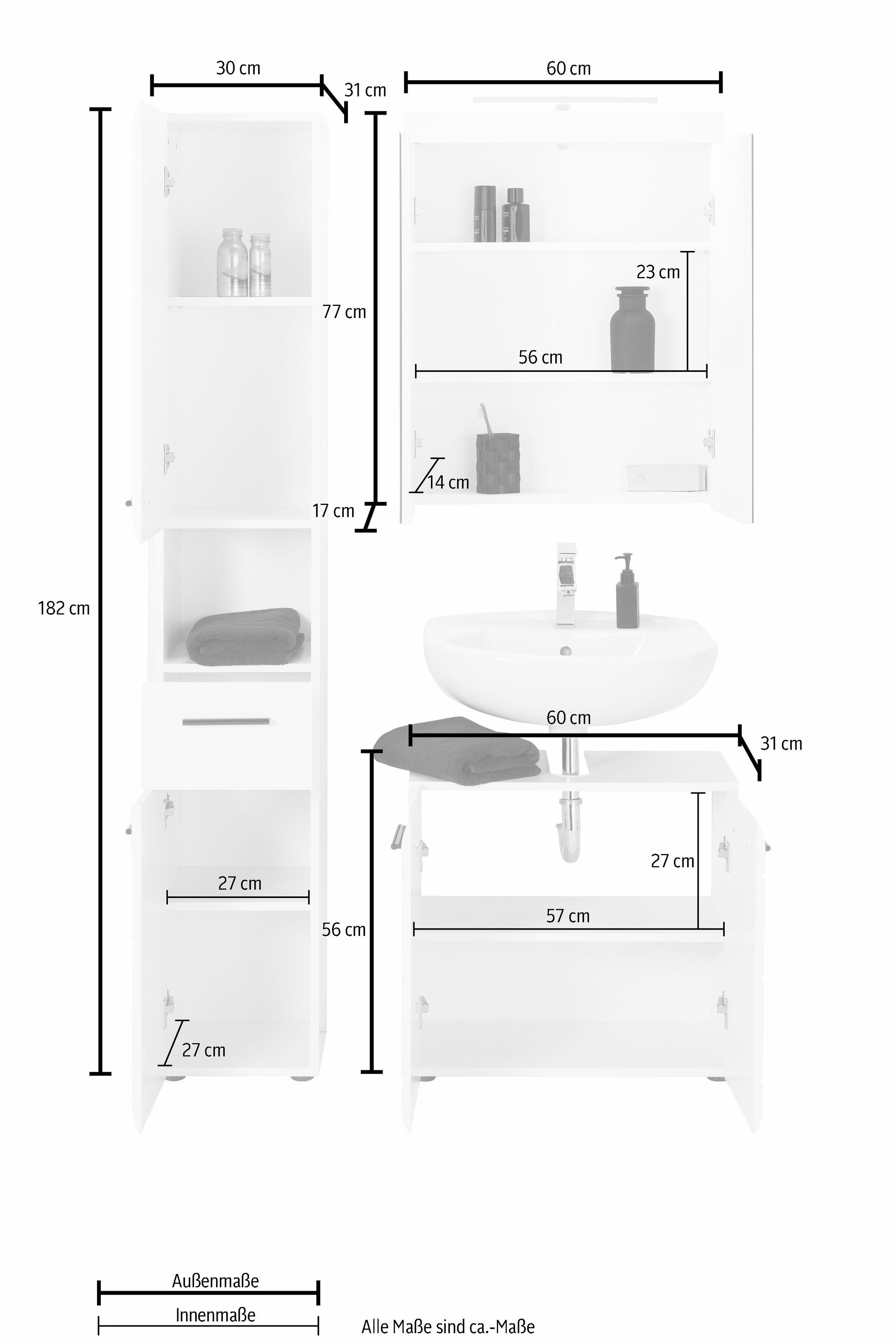 »Skin«, Badmöbel-Set Shop trendteam LED-Beleuchtung, (Set, 3 im kaufen St.), Waschbeckenschrank mit ❤ Spiegelschrank Jelmoli-Online und Hochschrank