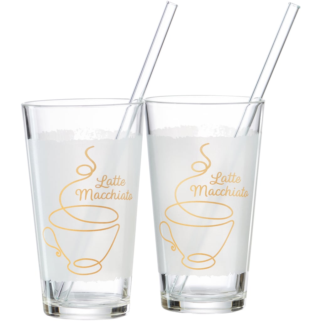 Ritzenhoff & Breker Latte-Macchiato-Glas »Coffee«, (Set, 4 tlg., 2 Latte Macchiato Gläser mit je einem Glas-Trinkhalm, je 350 ml)