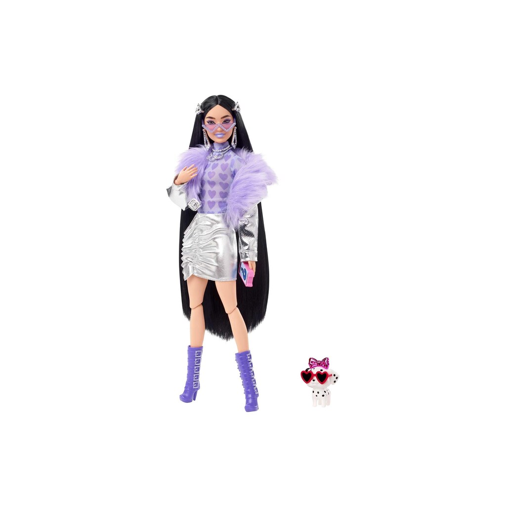 Barbie Anziehpuppe »Barbie Extra Puppe mit lila Flausch-Kragen«