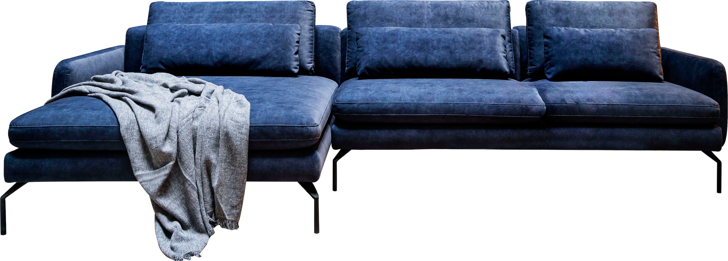 exxpo - sofa fashion Ecksofa »Komfortsofa Look, moderner Webvelours Bezug, extrabreite Sitzflächen«, komfortabler Sitz, L-Form, Breite 329cm, hoher Designfuss