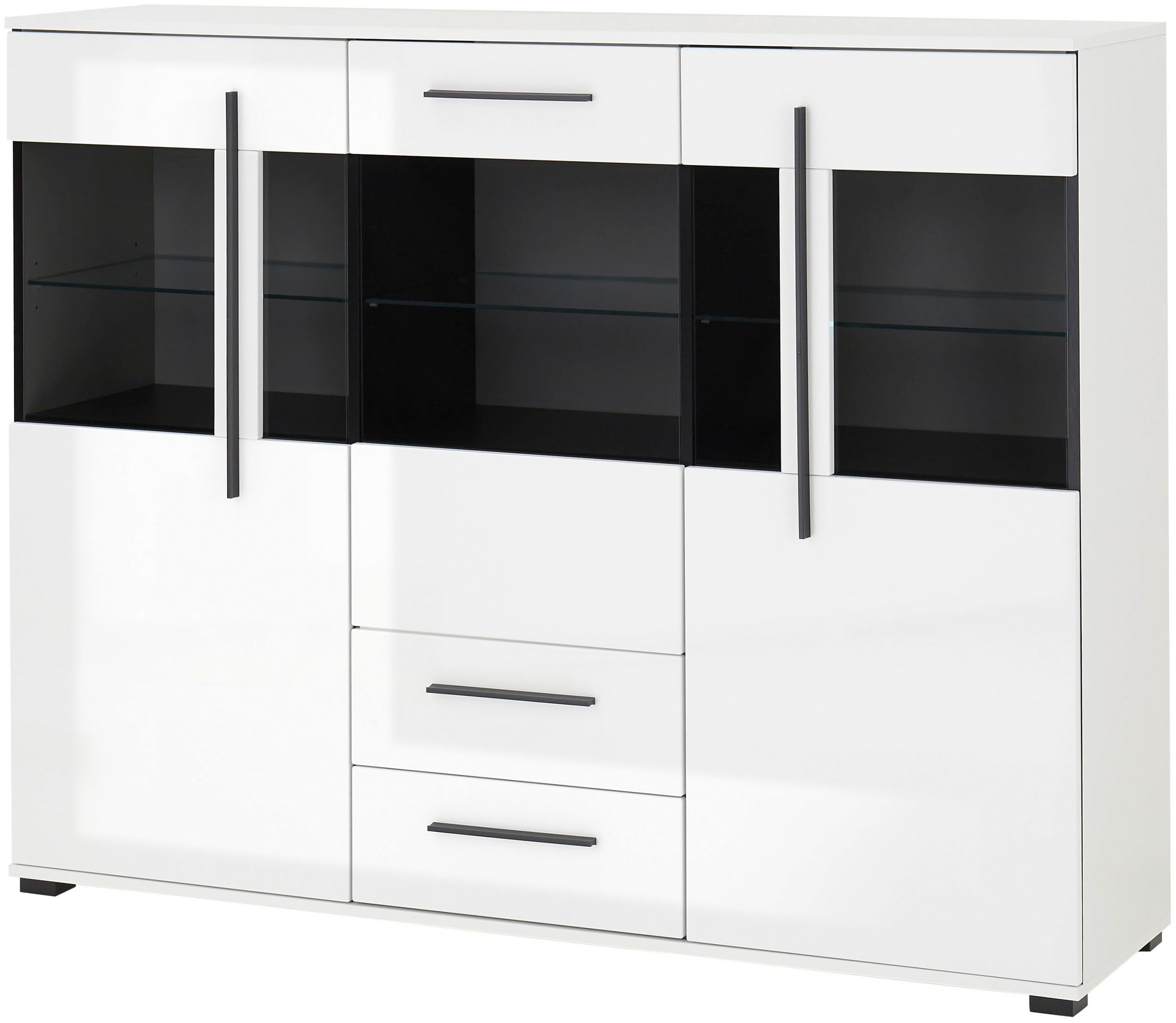 INOSIGN Highboard »Cantara, moderner Schrank, Vitrine in Eiche Dekor oder weiss«, schwarze Stangengriffe, ausreichend Stauraum, vielseitig einsetzbar