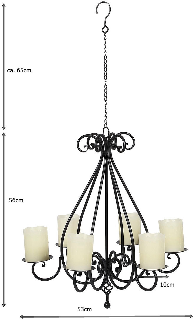 Ambiente Haus Kerzenständer »Kronleuchter mit 6 Tellern in Schwarz«, (1 St.), Stumpenkerzenhalter aus Metall, Ø ca. 53 cm