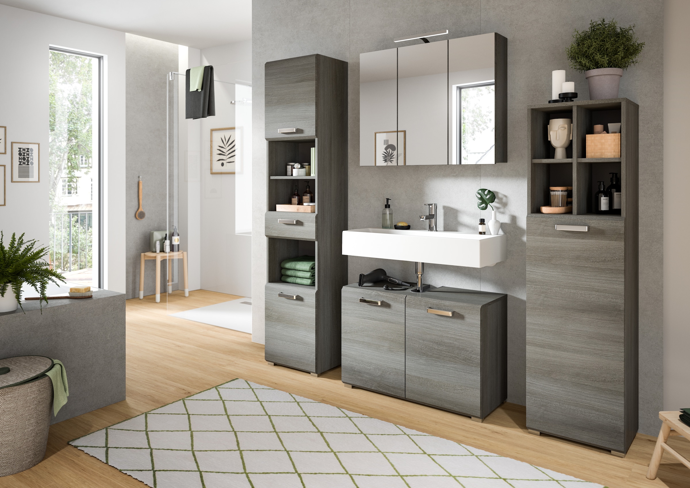 welltime Waschbeckenunterschrank, (1 St.), Badmöbel, Badschrank, Waschbeckenunterschrank in 80cm Breite, 2 Türen