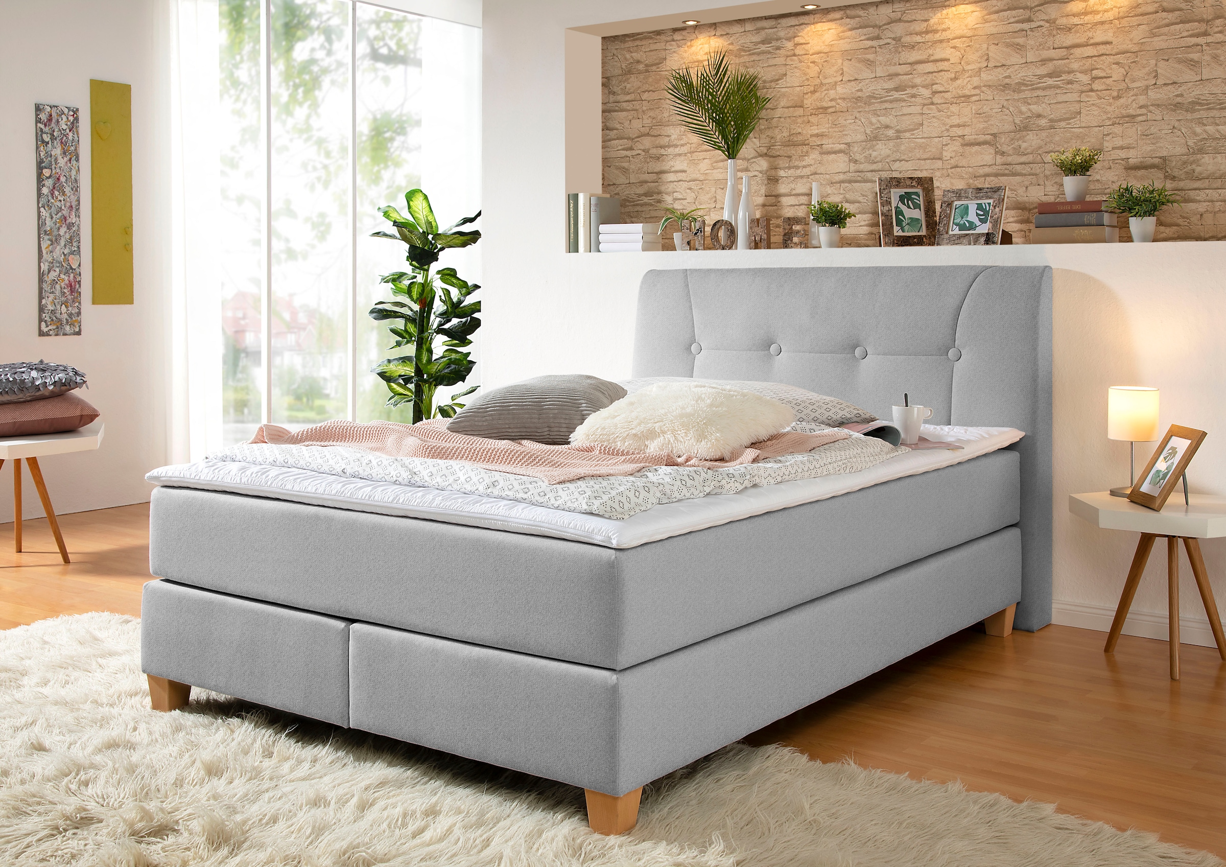 Home affaire Boxspringbett "Calloway" inkl. Topper, XXL-Ausführung, in 4 Farben, 5 Breiten, 3 Matratzenarten