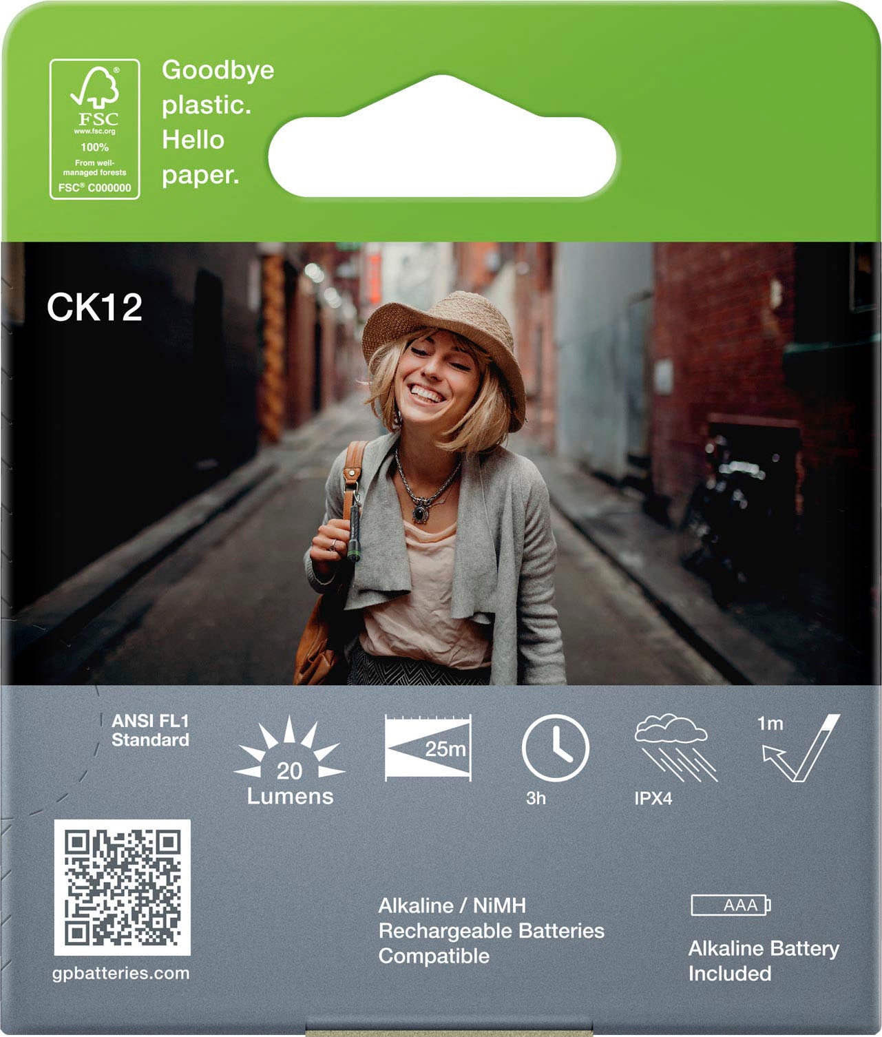 GP Batteries Taschenlampe »CK12«, 20 Lumen, inkl. 1x AAA Batterie, Metallgehäuse, IPX4, Leuchtweite 25