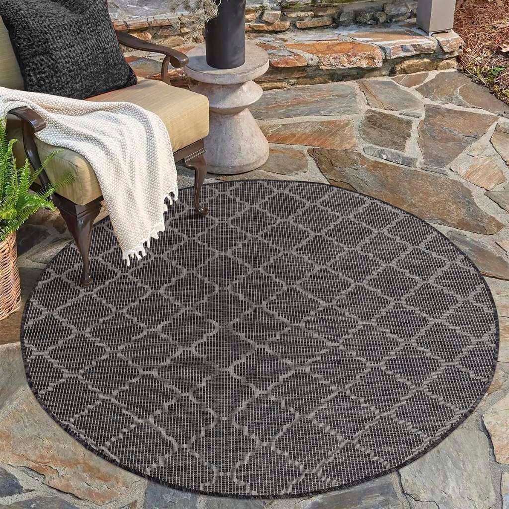 Carpet City Teppich »PALM3069«, rund, 5 mm Höhe, Wetterfest & UV-beständig, für Balkon, Terrasse, Küche, flach gewebt