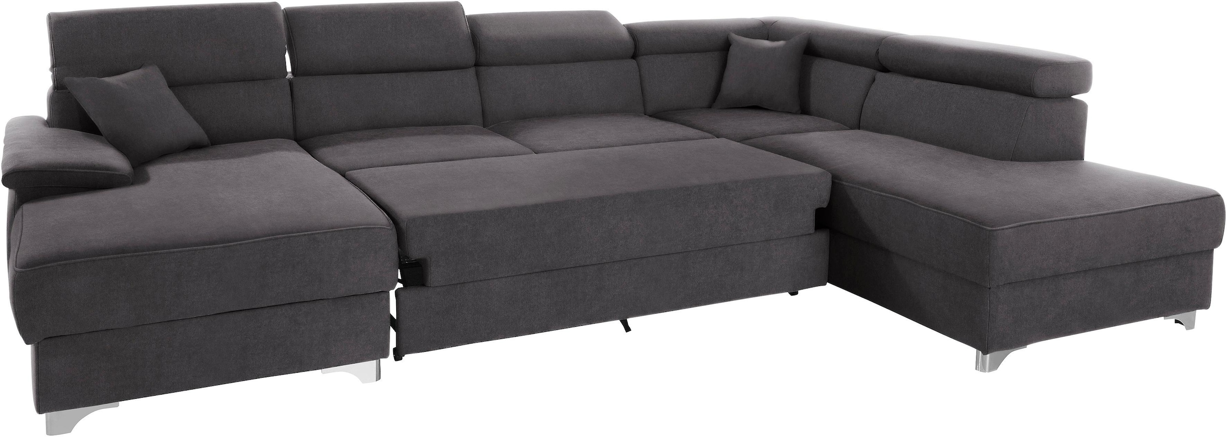 DOMO collection Wohnlandschaft »Mira, inklusive Kopfteilverstellung für mehr Wohlfühlkomfort, U-Form«, wahlweise mit Bettfunktion und Bettkasten, elegant und modern