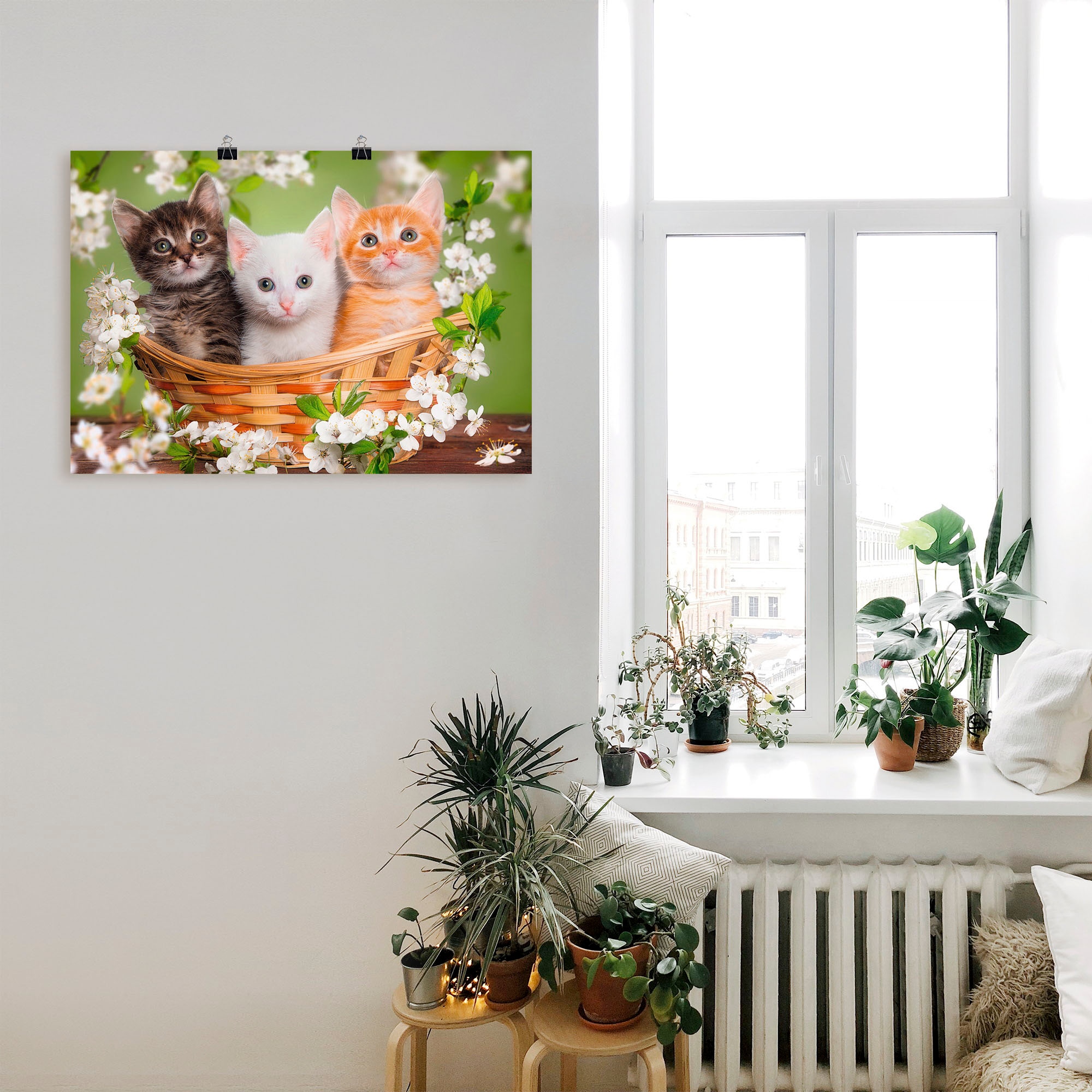 Artland Wandbild »Katzen sitzen in einem Korb«, Haustiere, (1 St.), als Leinwandbild, Poster, Wandaufkleber in verschied. Grössen